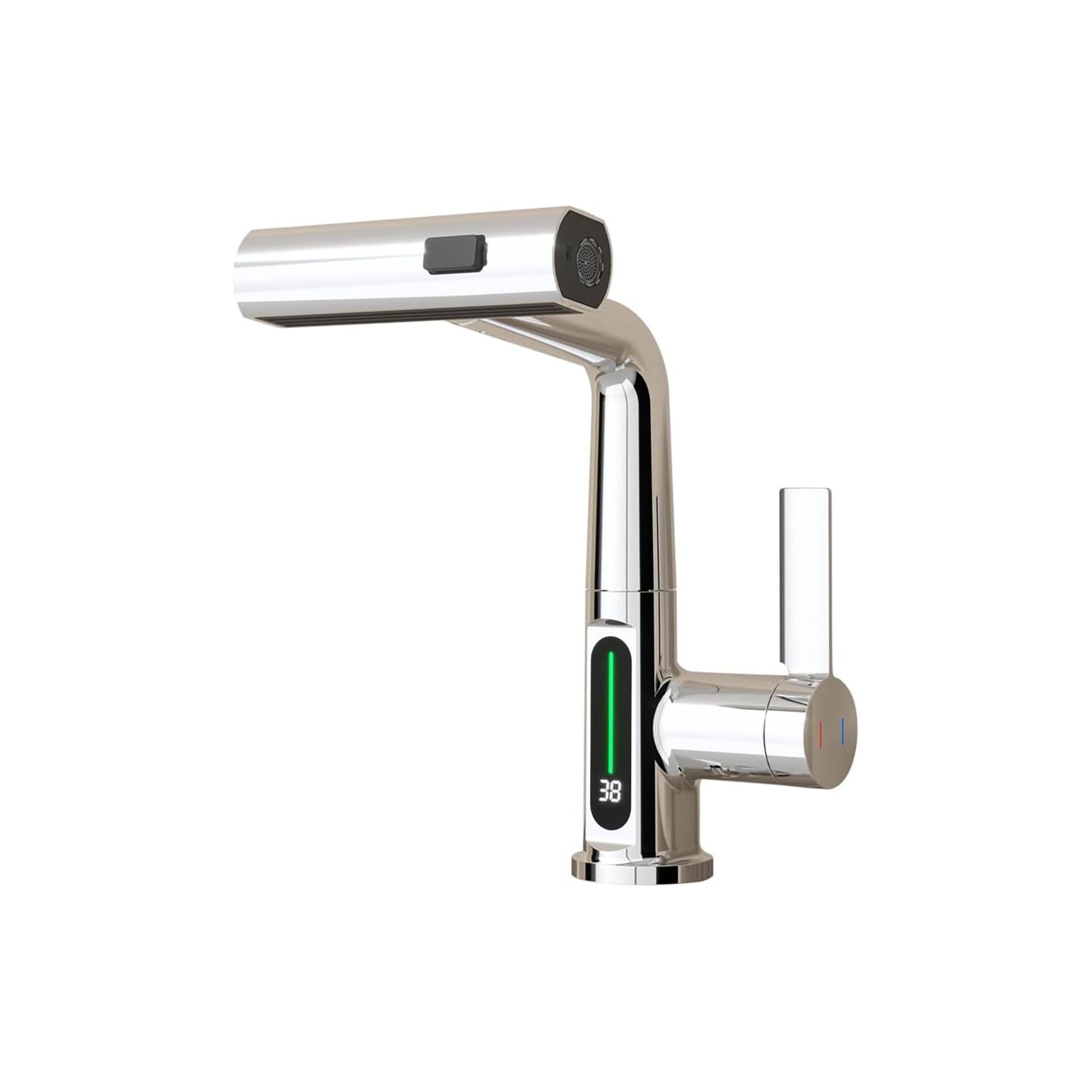 Chrome Single Handle LED Display Bathroom Faucet with 360° Rotation