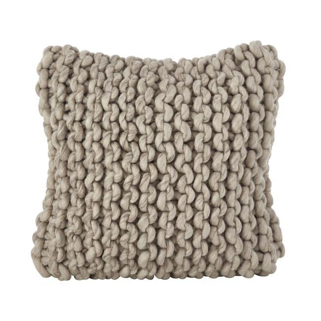 Gray Chunky Cable Knit Wool Throw Pillow, 18"