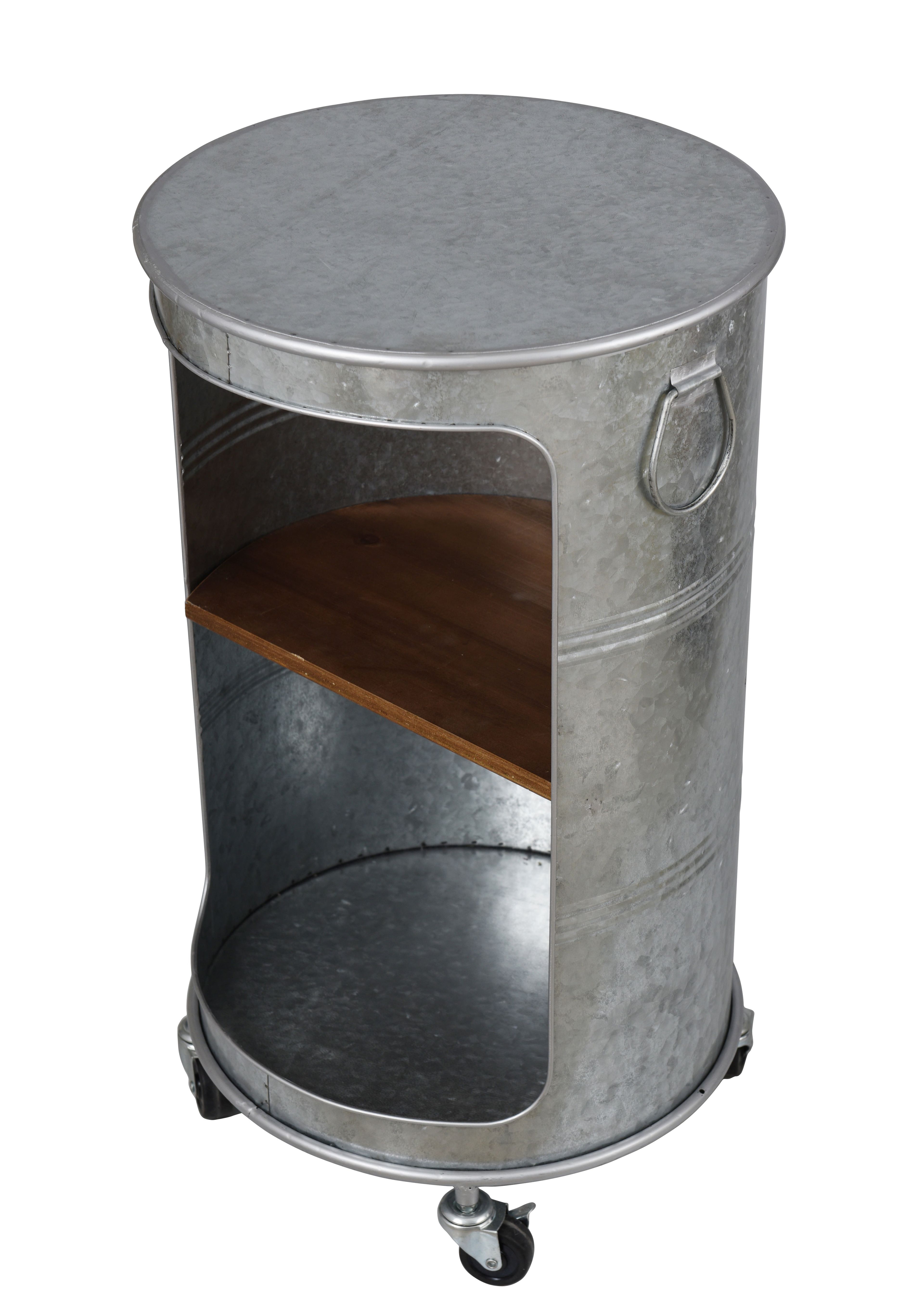 Round Galvanized Metal and Wood Industrial Side Table