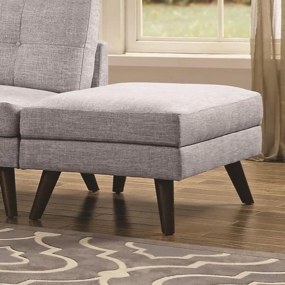 Churchill Light Grey Tufted Ottoman with Tapered Dark Legs