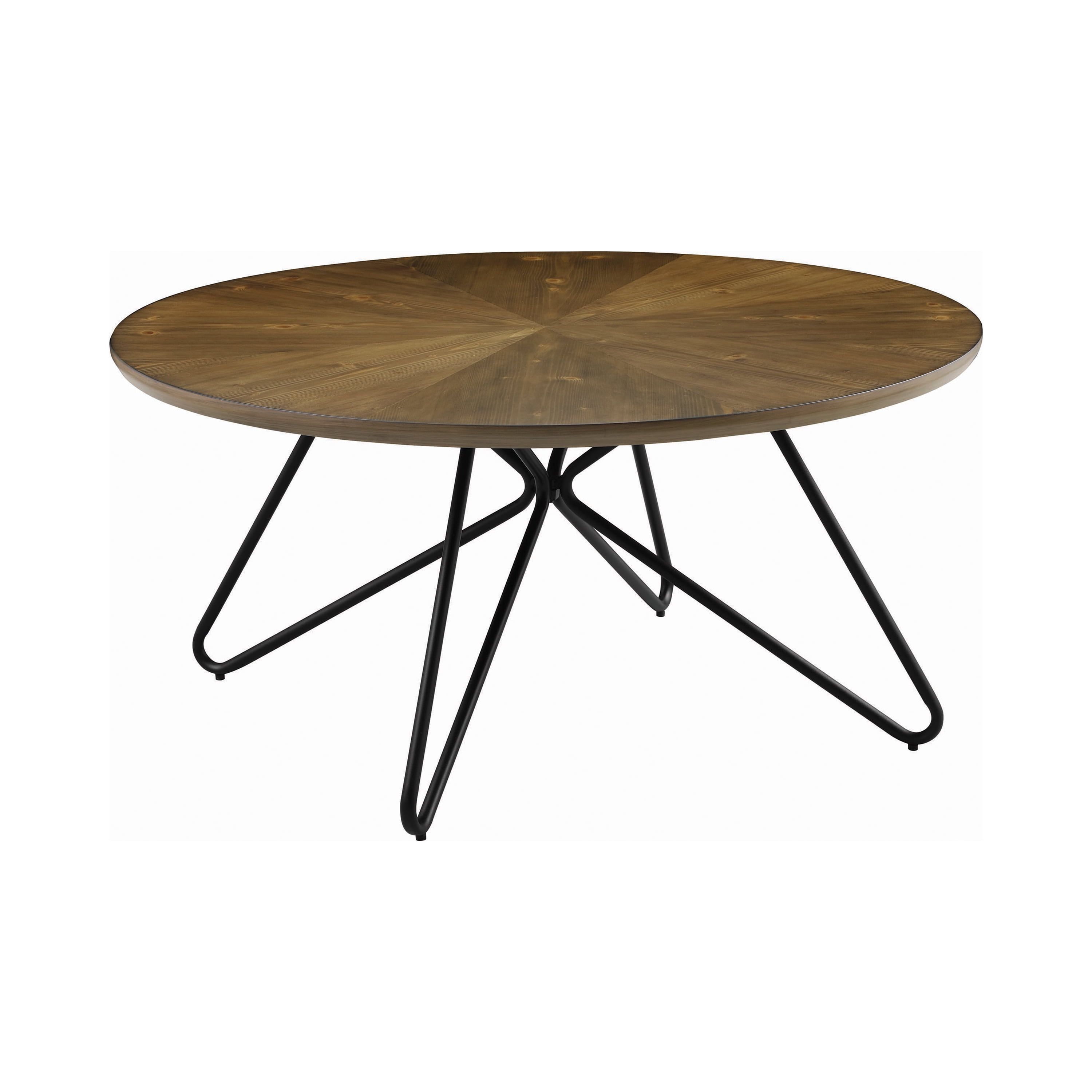 Industrial Round Brown Wood and Metal Coffee Table