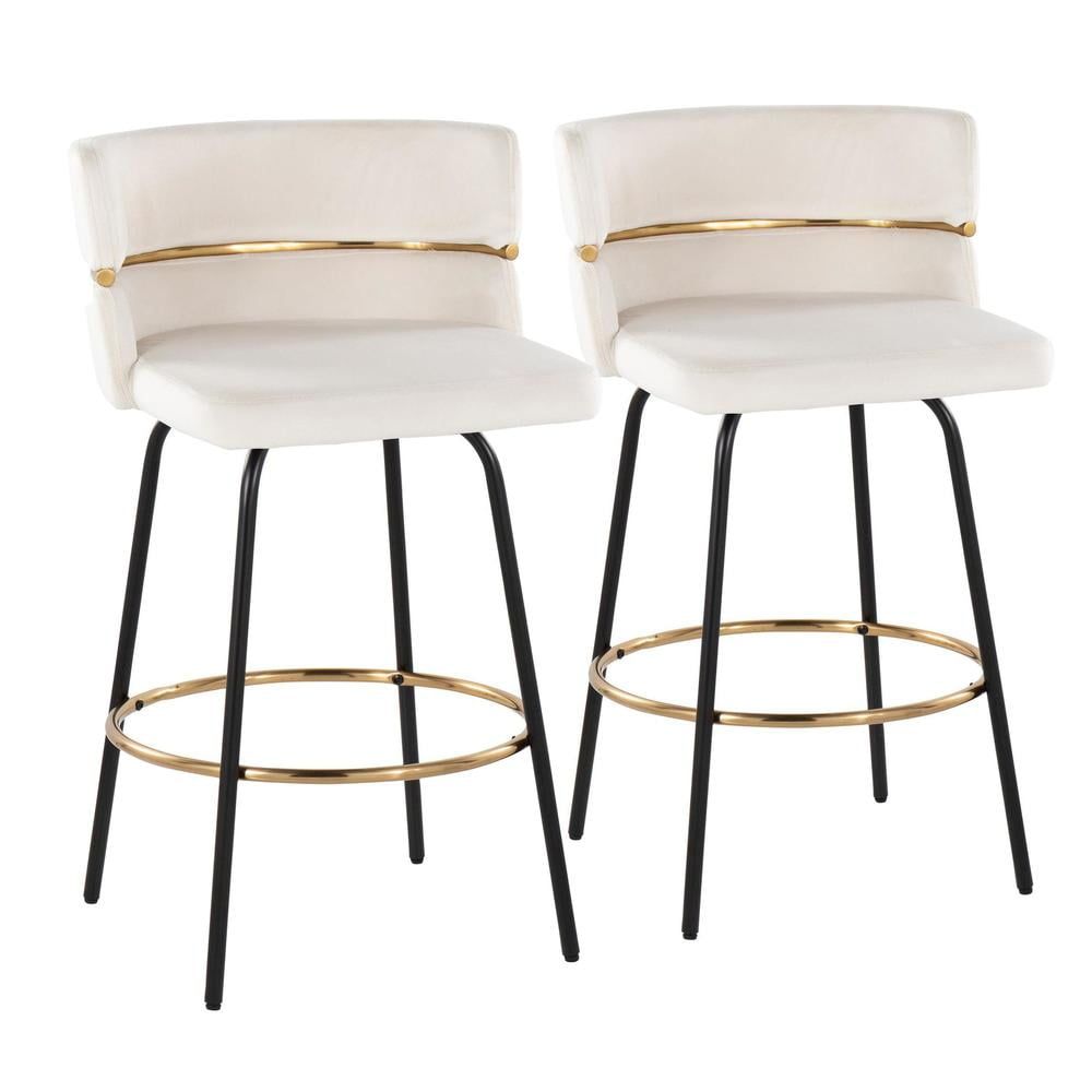 Cinch 26" White Velvet Swivel Counter Stools with Gold Footrest