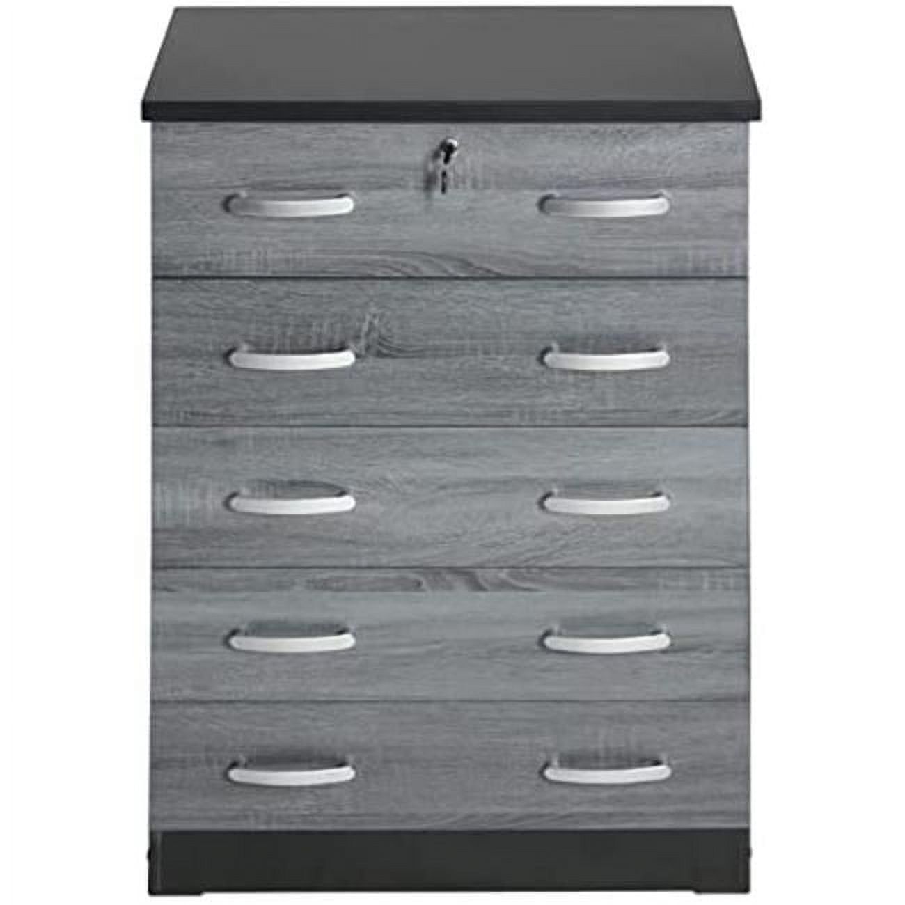 Cindy Ebony Black Vertical 5-Drawer Chest with Lock