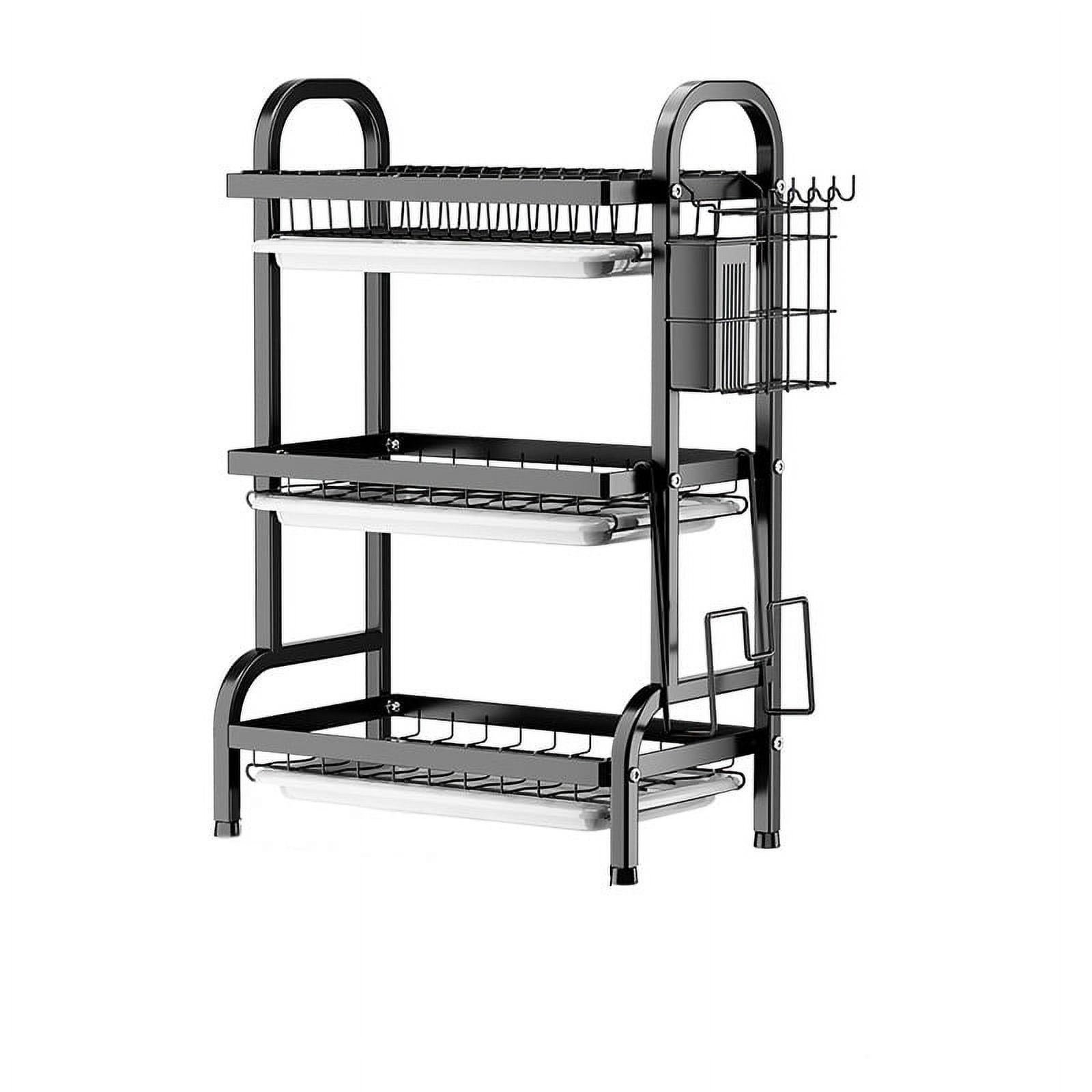 Black Metal 3-Tier Dish Drying Rack with Utensil Holder