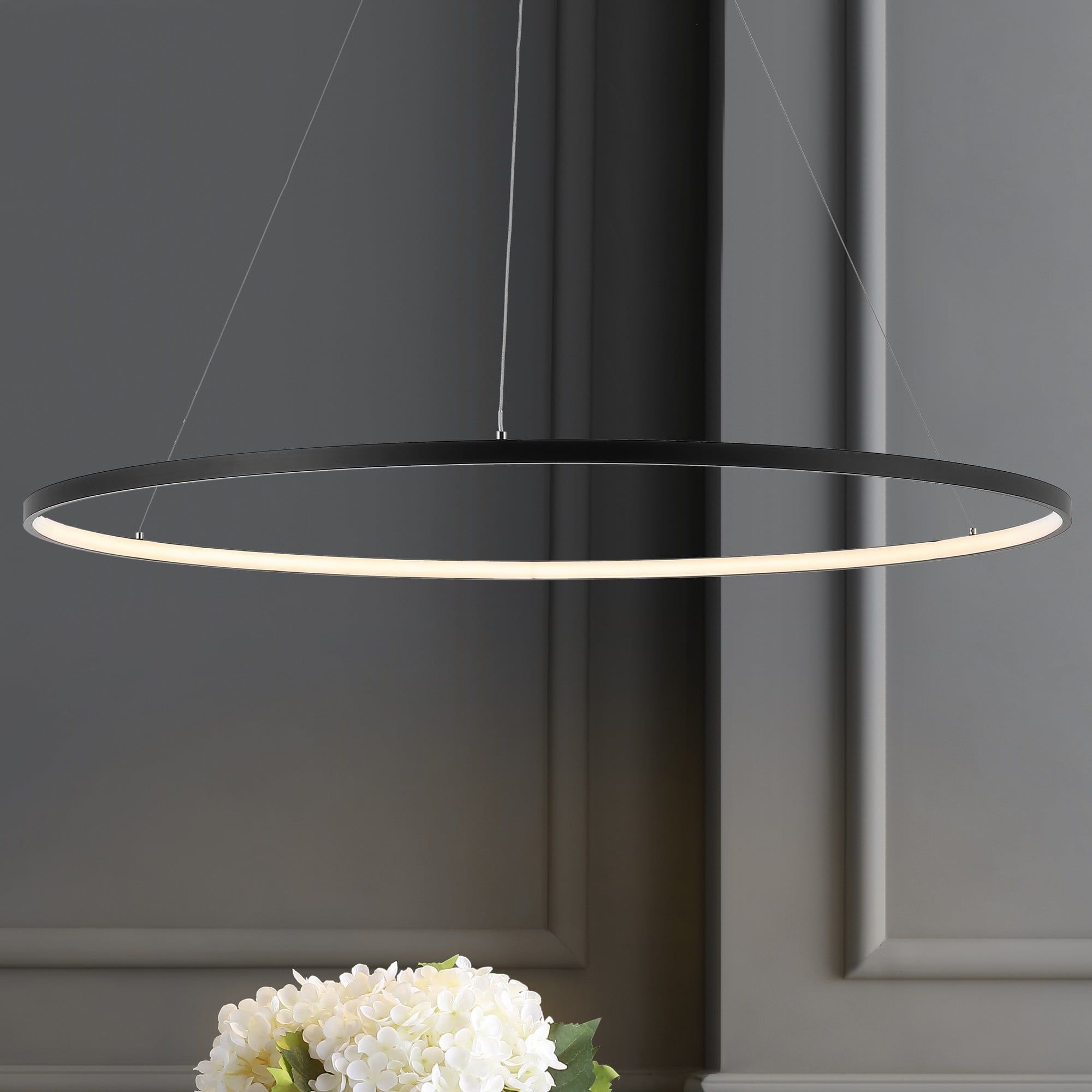 Circulo 74" Matte Black Minimalist Industrial LED Pendant