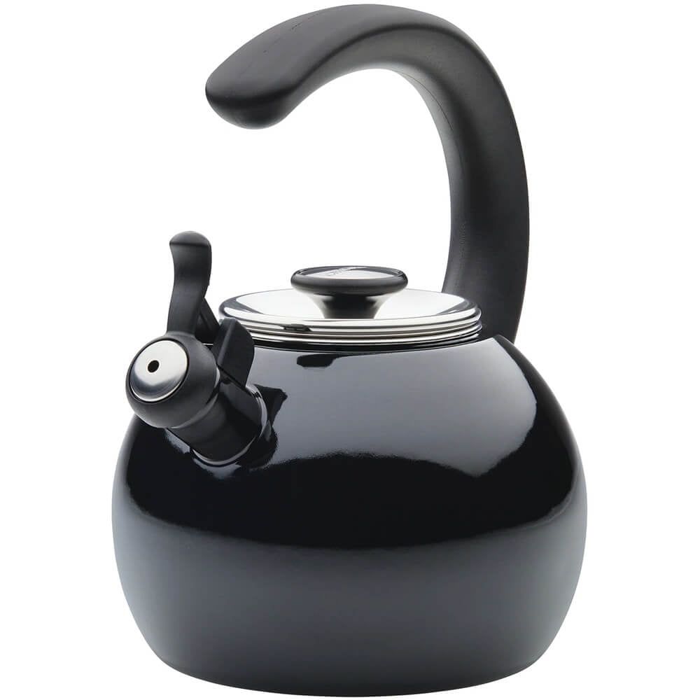 Black Enamel on Steel Whistling Teakettle with Flip-Up Spout, 2-Quart