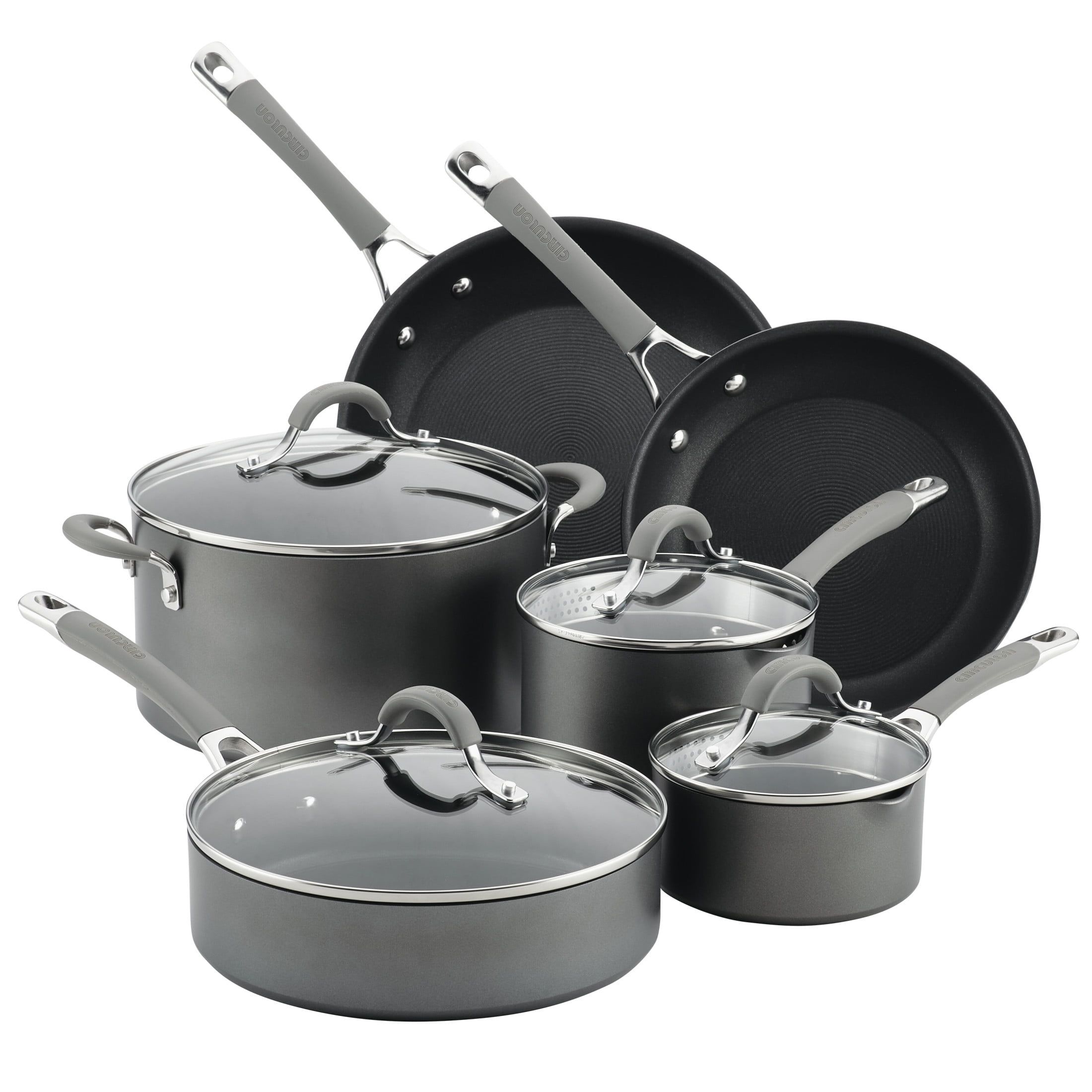 Gray 10-Piece Nonstick Aluminum Cookware Set with Glass Lids