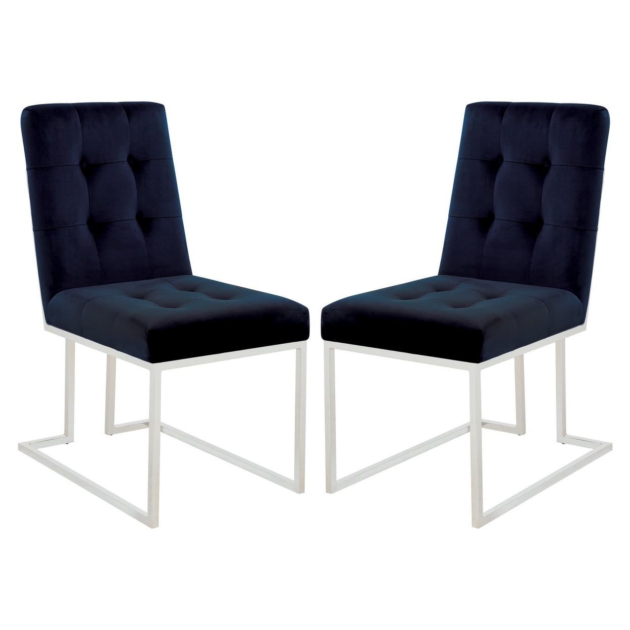 Ink Blue Velvet Upholstered Side Chair with Chrome Legs