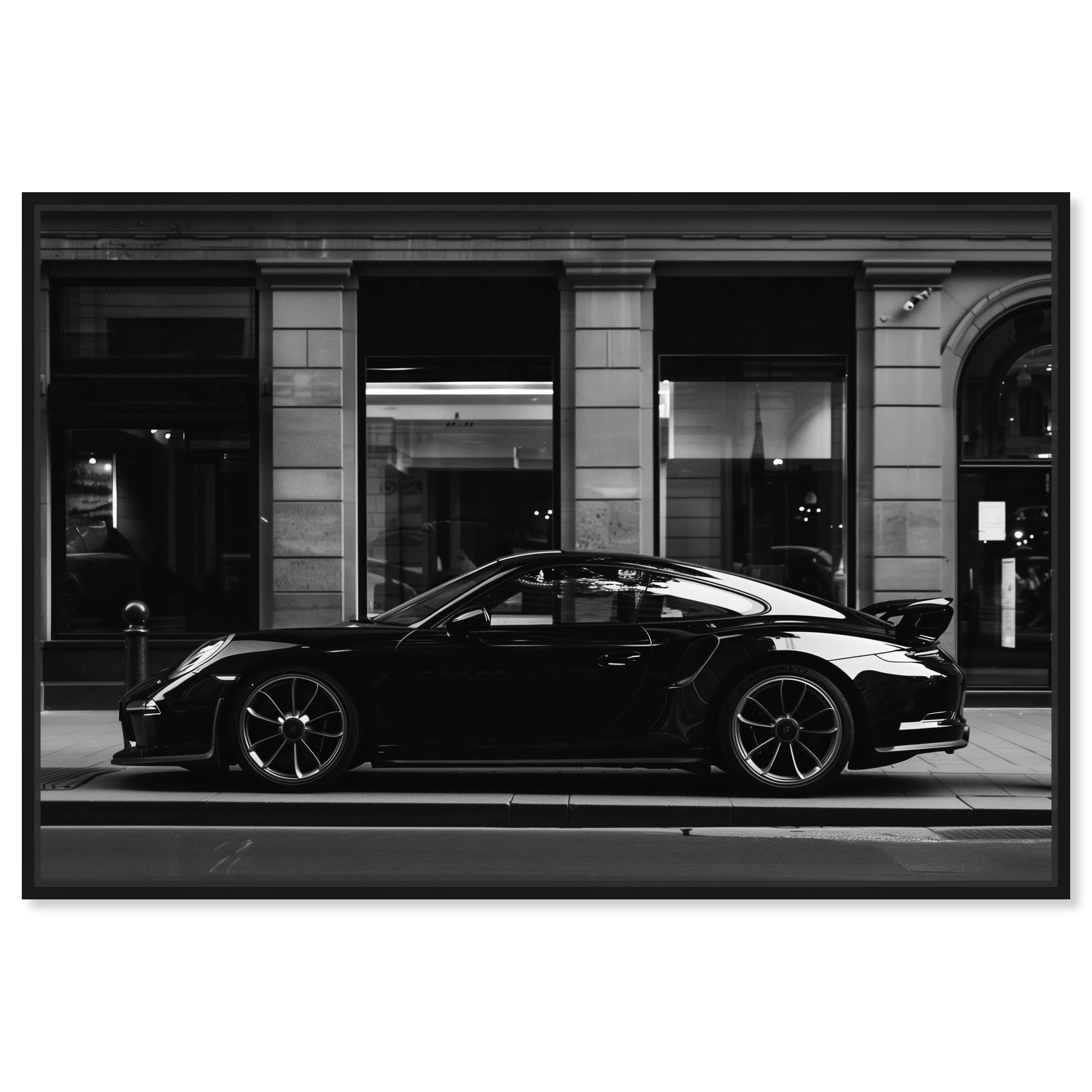 Black and White City Car Canvas Wall Art with Black Frame, 16" x 11"