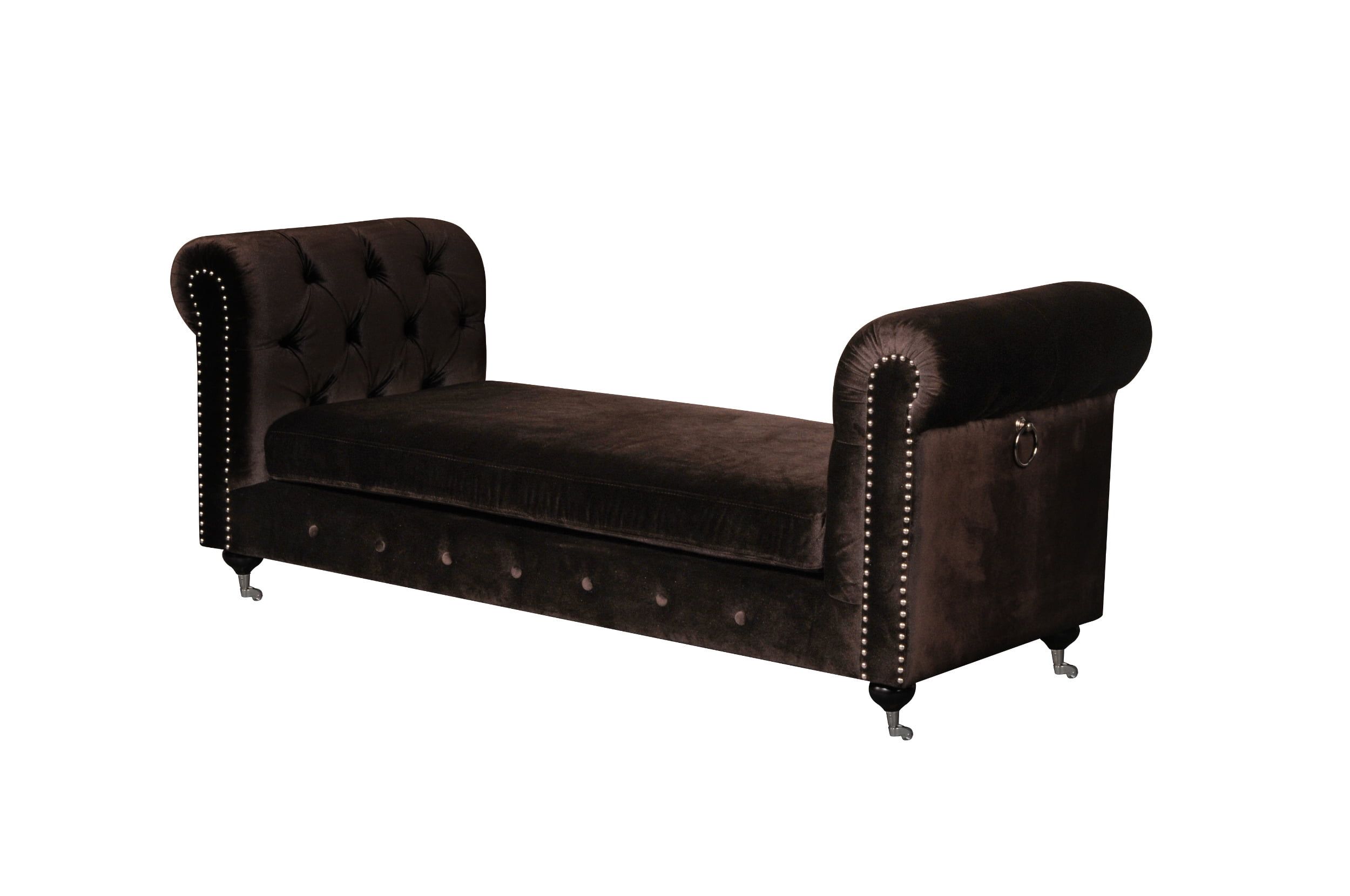 Luxurious Chocolate Velvet Chesterfield Bench with Nailhead Trim