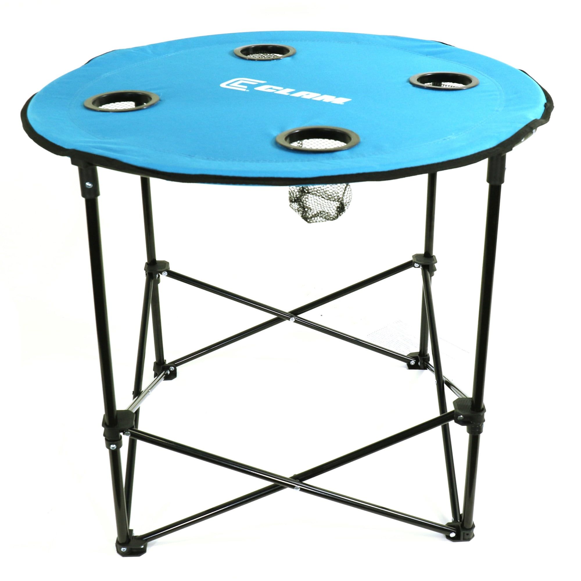 Clam Blue Round Portable Table with Carry Case