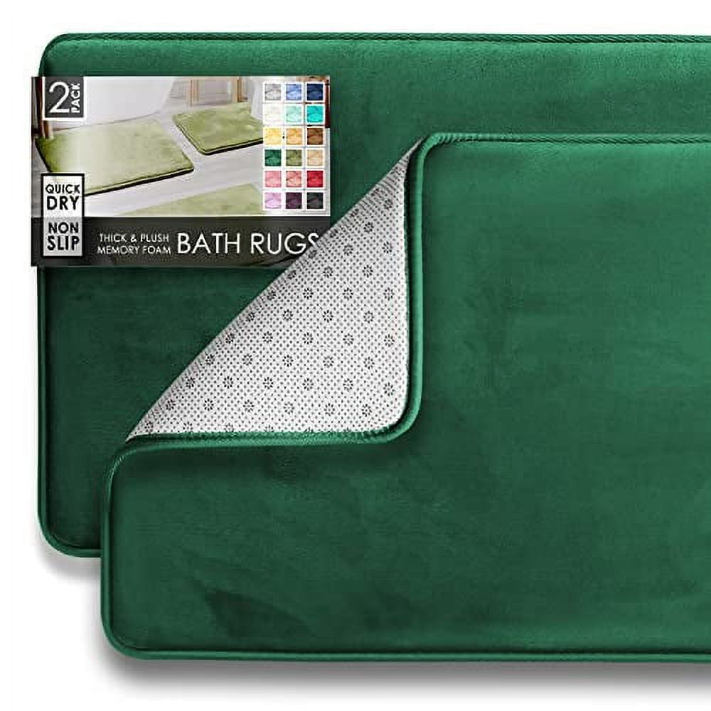 Hunter Green Velvet Memory Foam Bath Mat Set