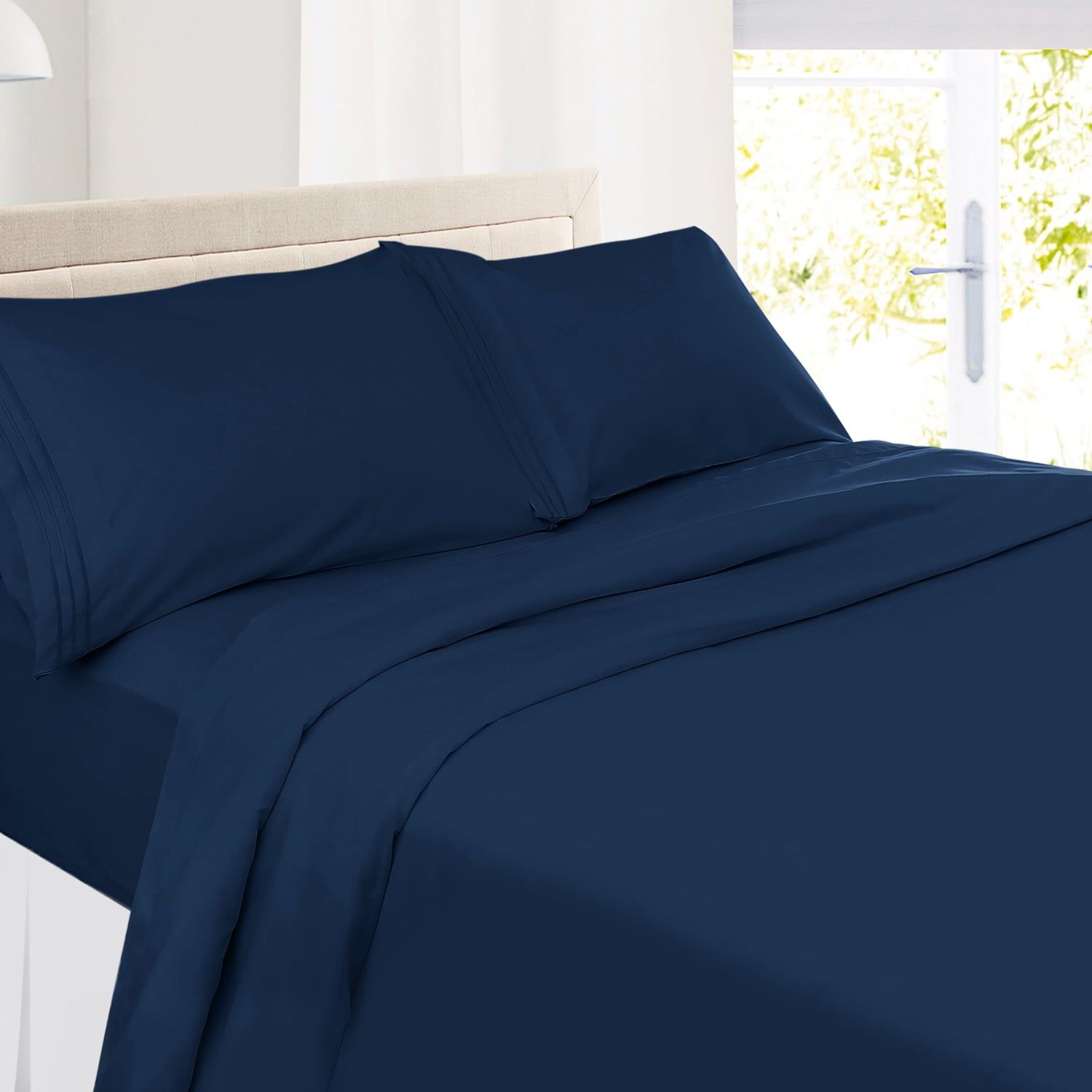 Navy Blue California King Organic Cotton Microfiber Sheet Set