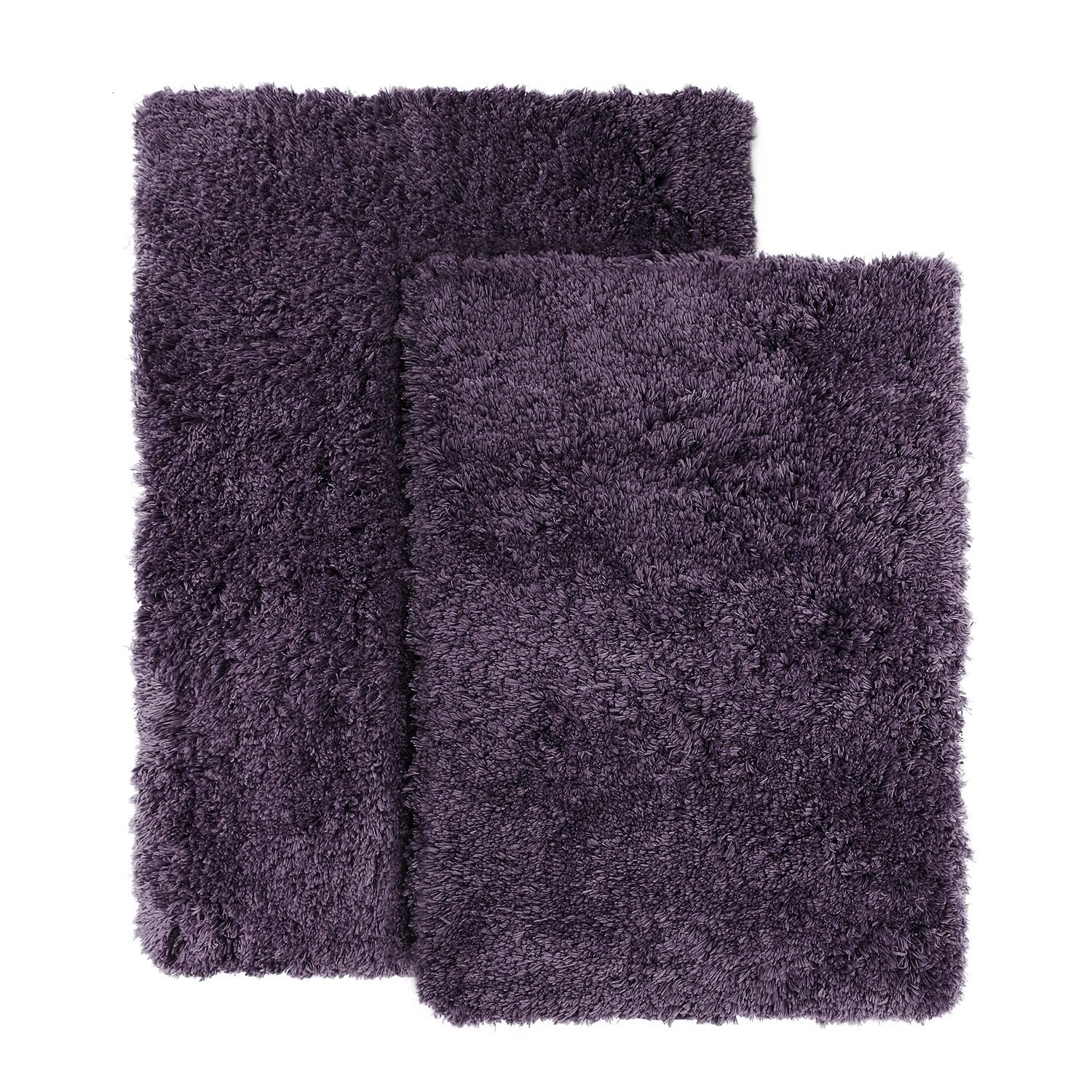Eggplant Purple Microfiber Shaggy Bath Mat Set, 2 Piece