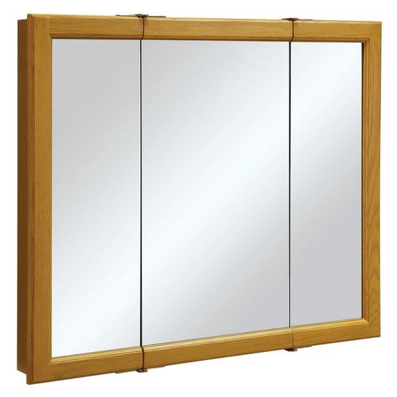 Claremont Honey Oak 36-Inch Tri-View Medicine Cabinet with Mirrored Doors