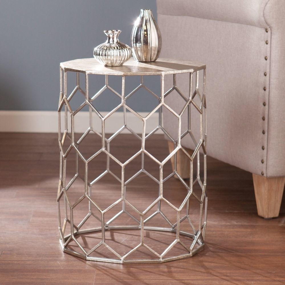 Clarissa Hexagonal Antique Silver Metal Accent Table