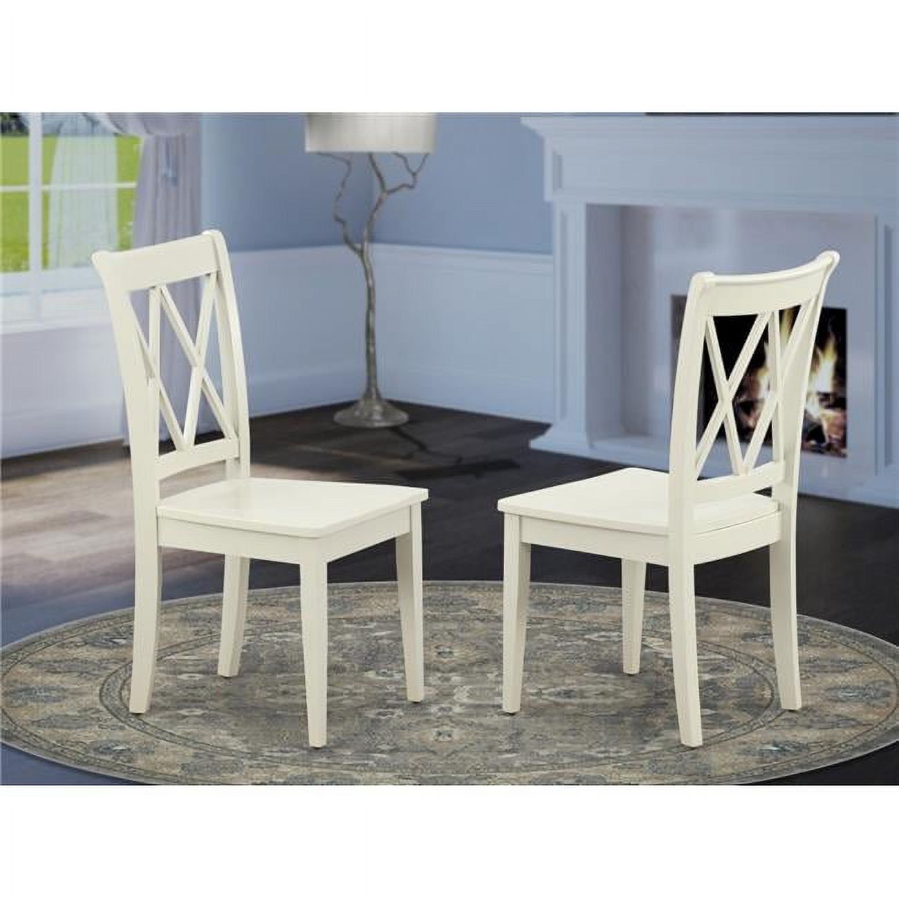 Linen White Solid Wood Cross-Back Dining Chairs, Set of 2