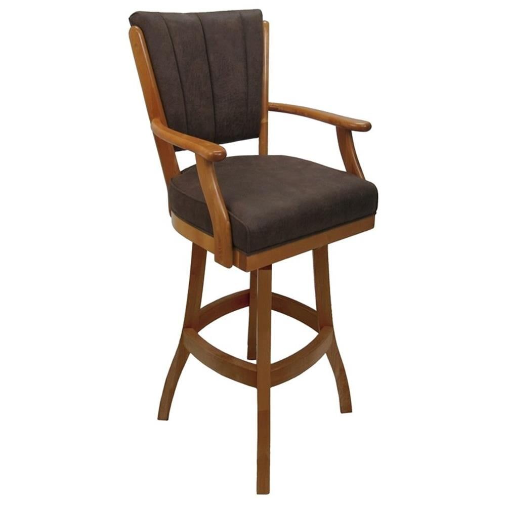 Classic 30" Honey Oak Swivel Bar Stool with Whiskey Fabric