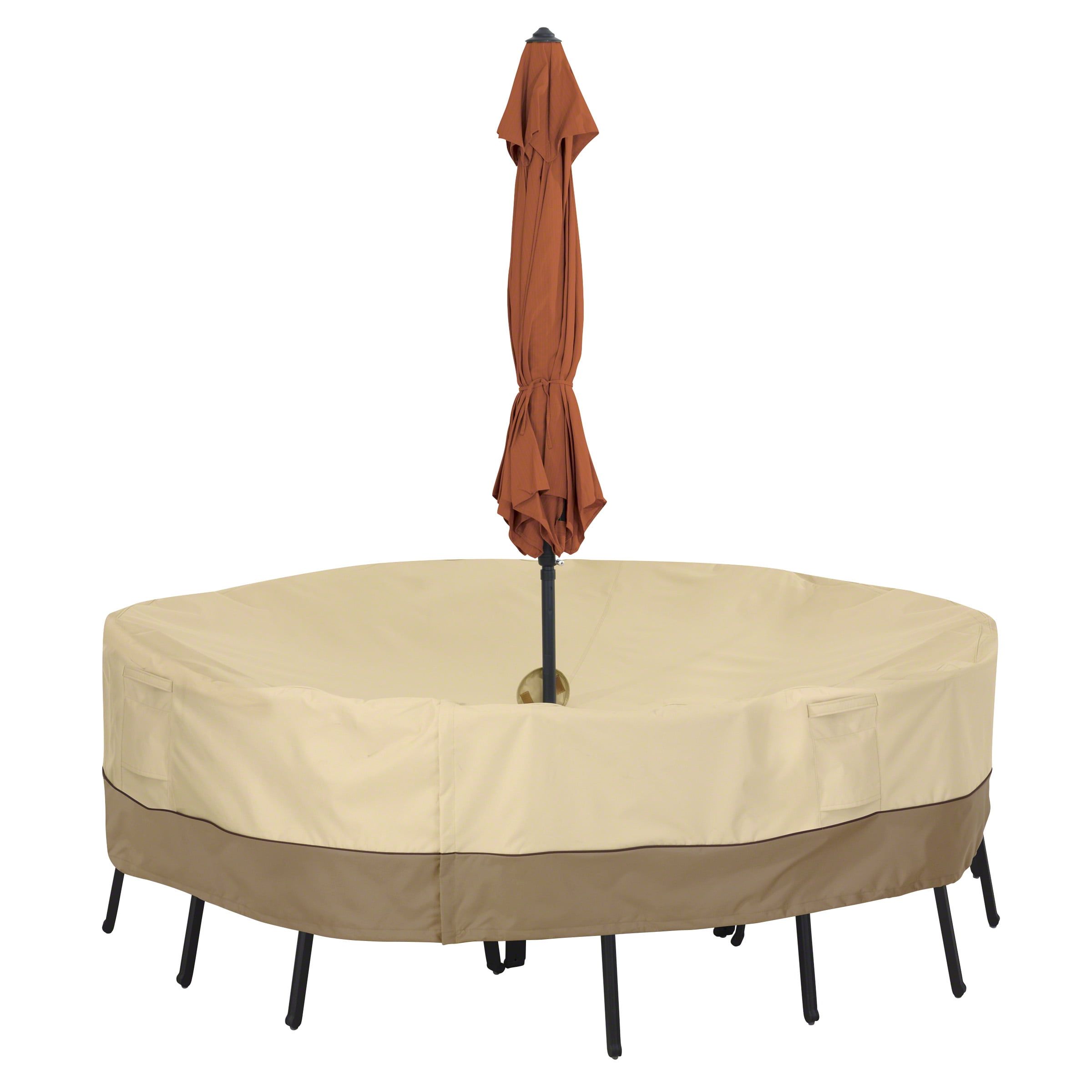 Small Tan and Brown Water-Resistant Patio Set Cover with Umbrella Hole