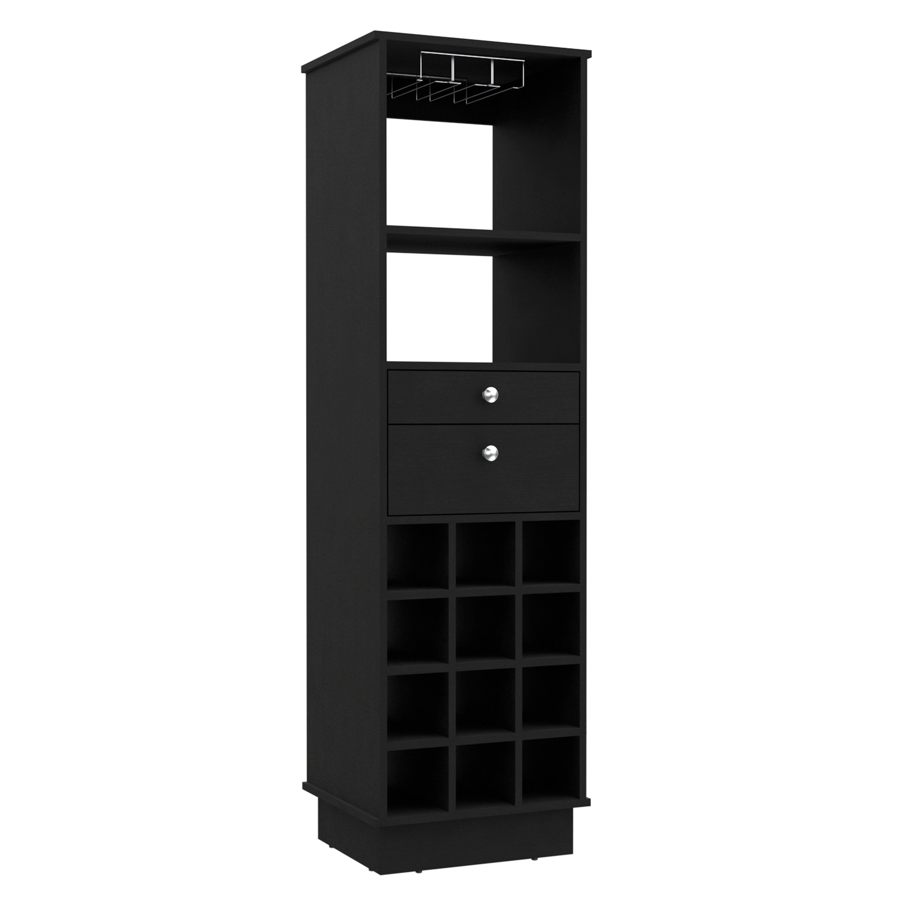 Classic Black and Walnut Bar Cabinet with Wine Storage