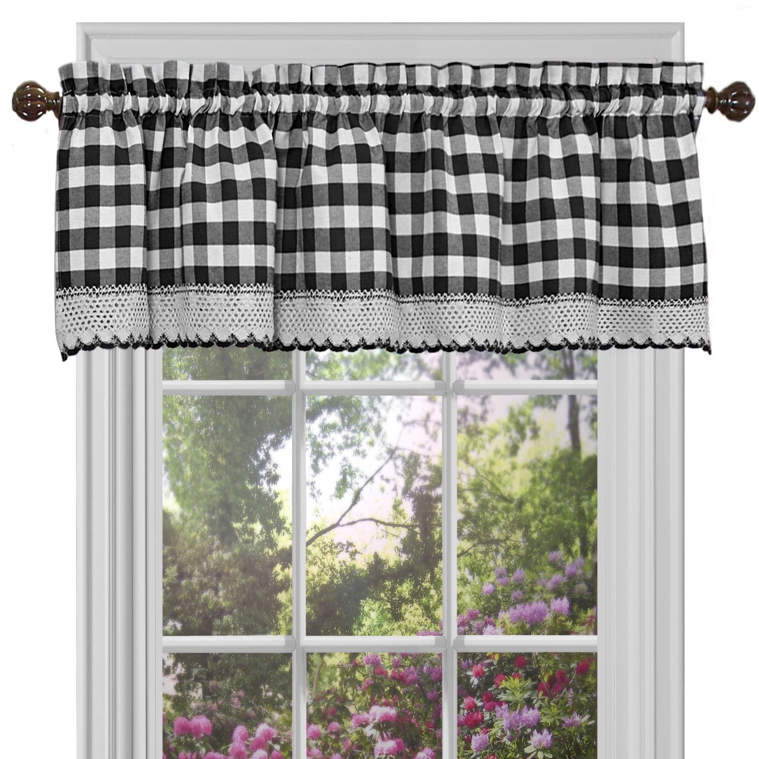 Black and White Buffalo Check Cotton Valance with Scalloped Trim