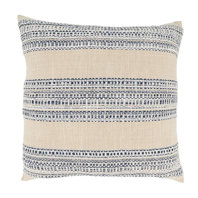 Classic Charm Beige and Blue Striped Cotton Throw Pillow