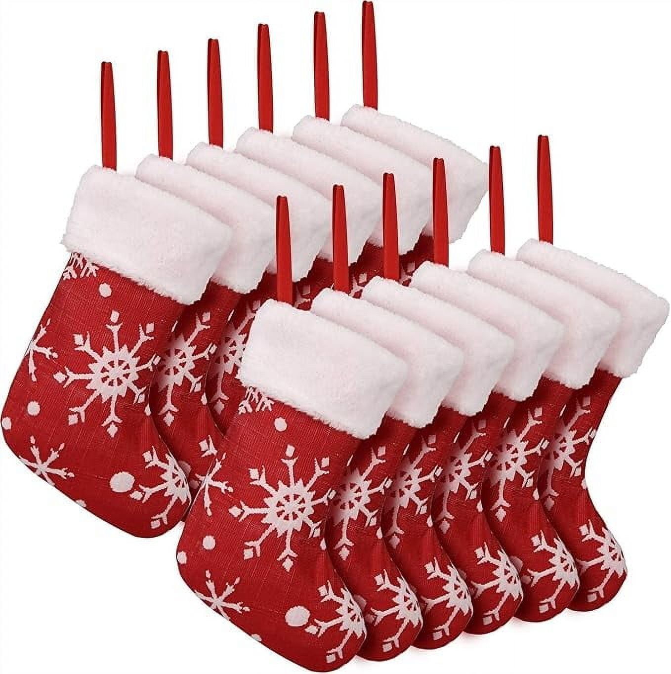 10 Inch Red Velvet Christmas Stockings with White Snowflakes, Set of 12