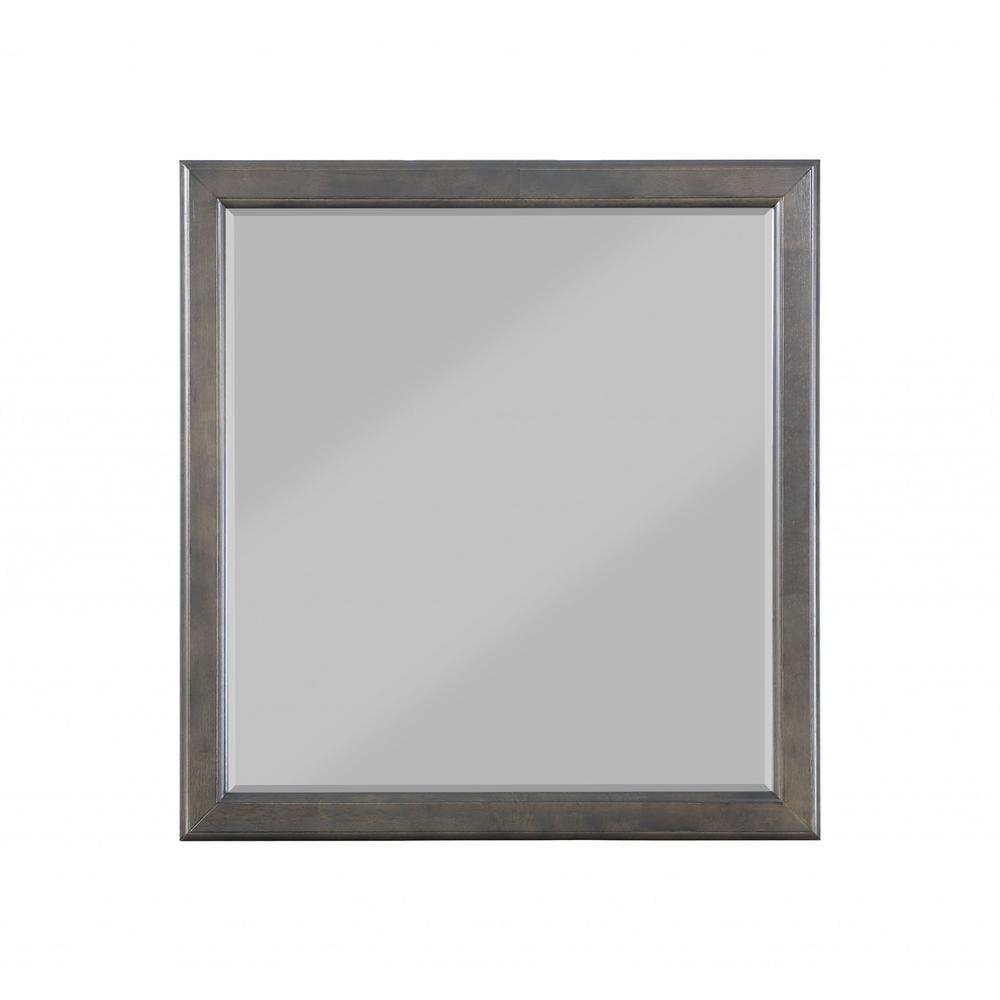 Classic Gray Rectangular Wooden Wall Mirror