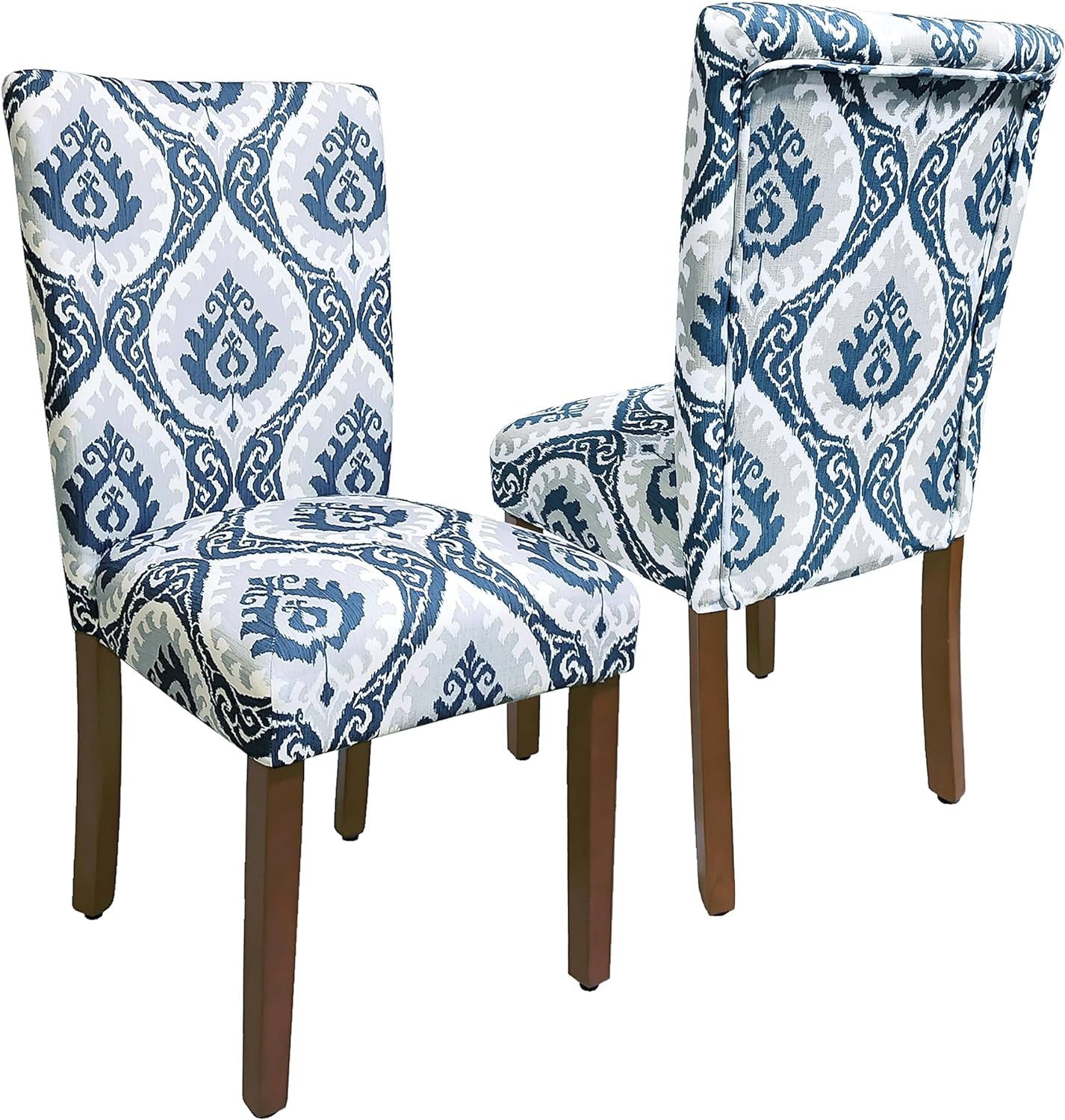 Blue Ikat Medallion Print Upholstered Parsons Side Chair Set