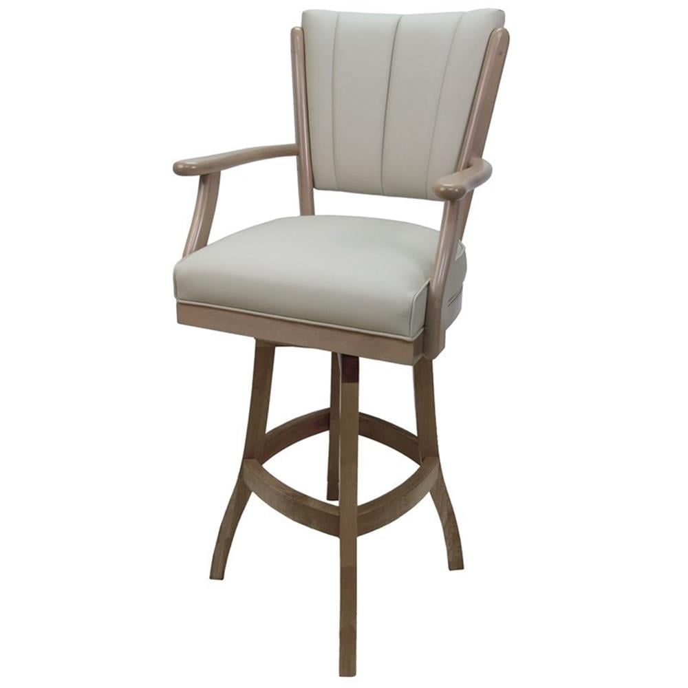 Ocean Beige Vinyl and White Wash Wood Swivel Bar Stool with Arms