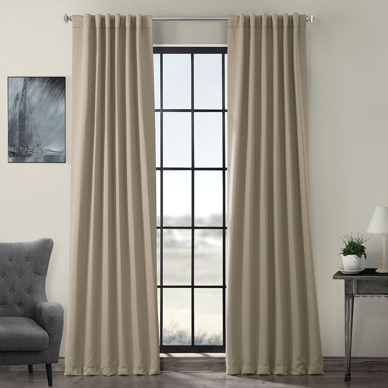 Classic Taupe Ground Length Blackout Polyester Drapes