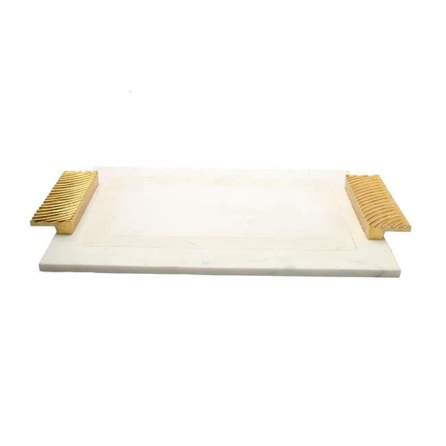 White Marble Tray with Embossed Gold Handles, 16 x 11 in.