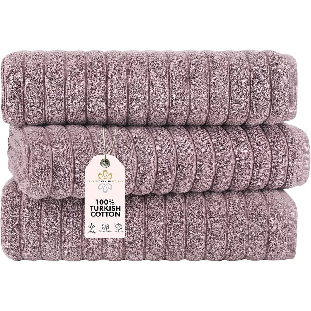 Oversized Mauve Turkish Cotton Ribbed Bath Sheet Set