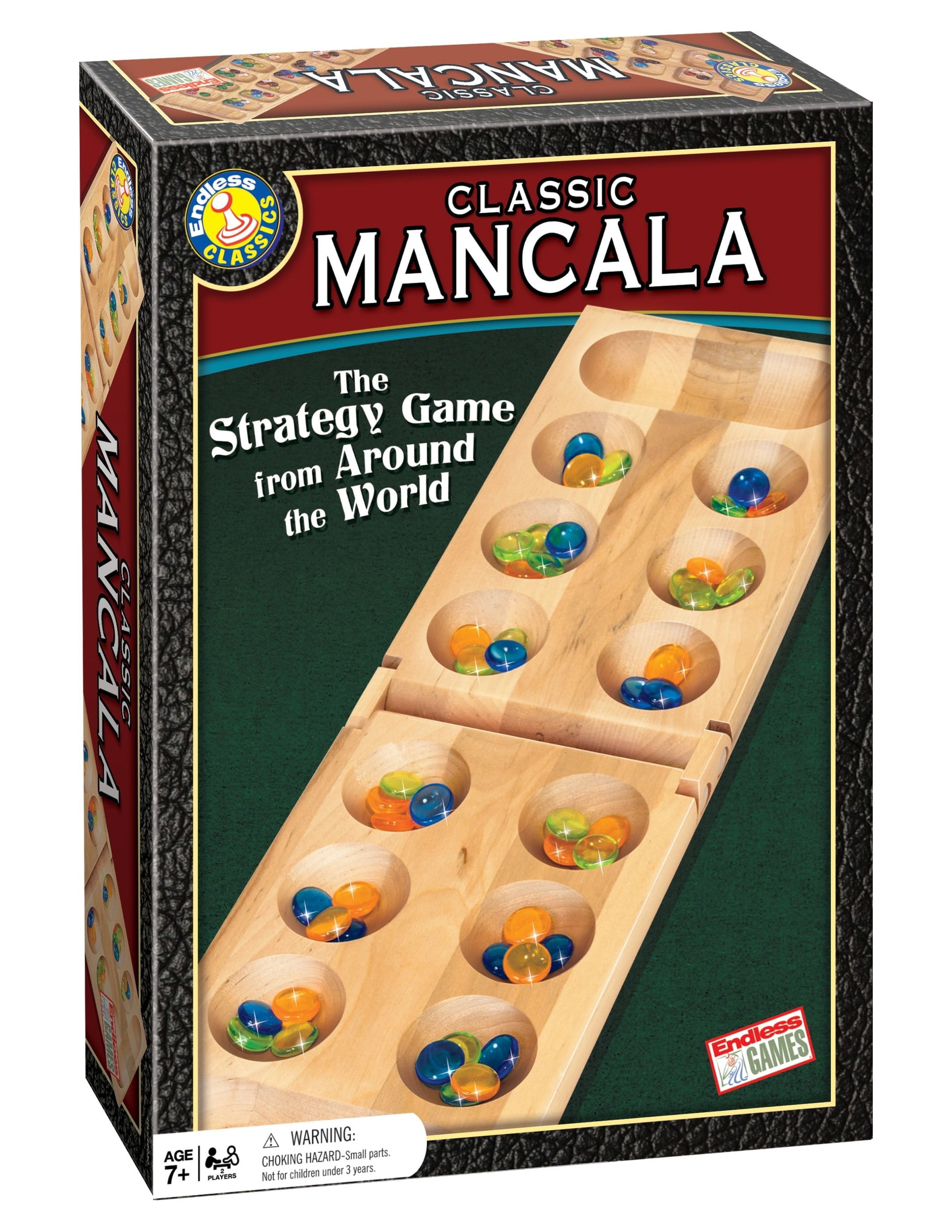 Classic Birch Wood Mancala Board Game with Colorful Stones