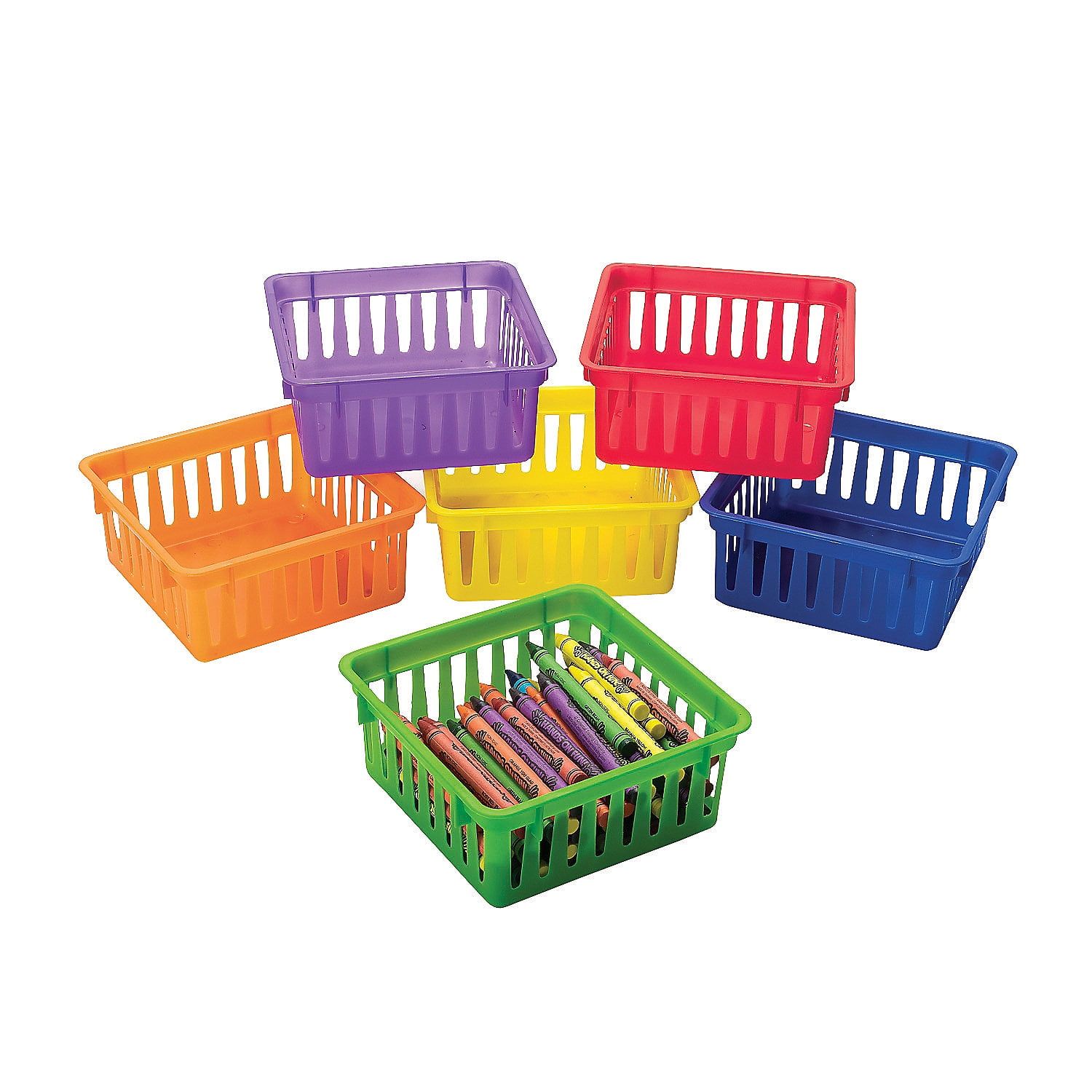 Colorful Square Plastic Classroom Storage Baskets - Set of 6