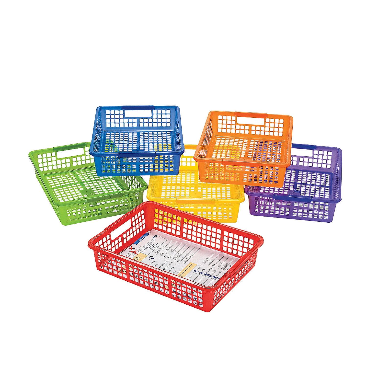 Multicolor Rectangular Plastic Storage Baskets with Cut-Out Handles, Set of 6