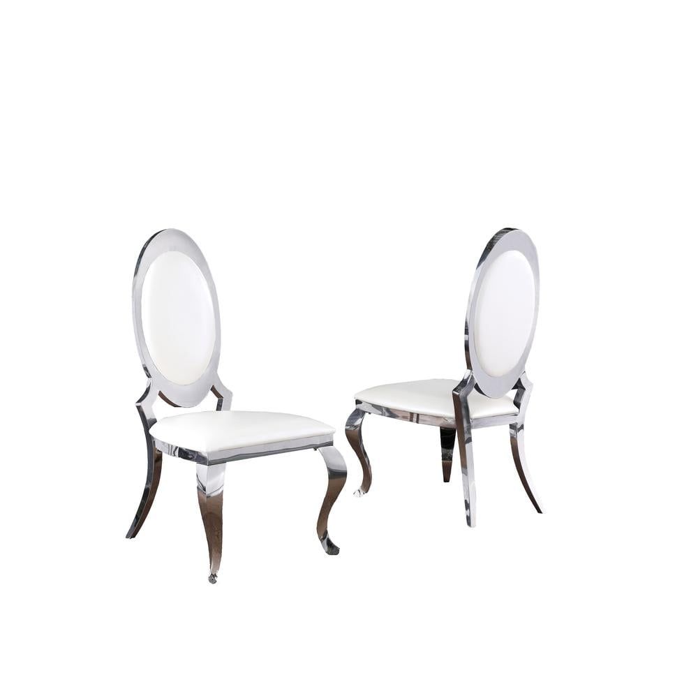 Elegant Faux Leather White Side Chair with Silver Metal Legs (Set of 2)