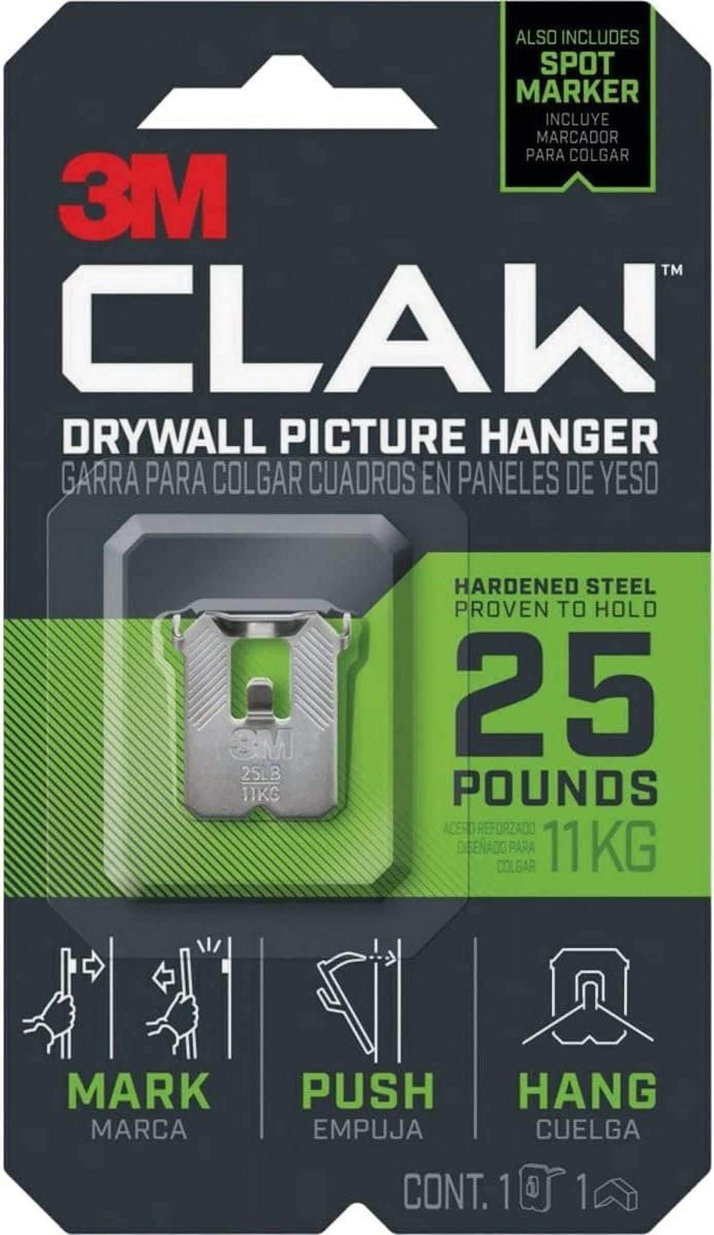 3M CLAW 25 lb Hardened Steel Drywall Picture Hanger with Spot Marker