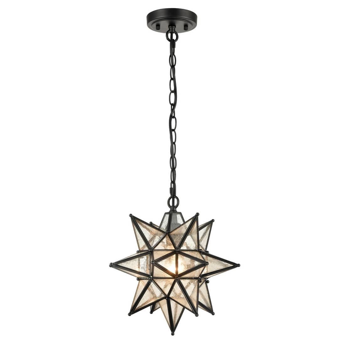 Geometric Black Star Pendant Light with Seeded Glass Shade