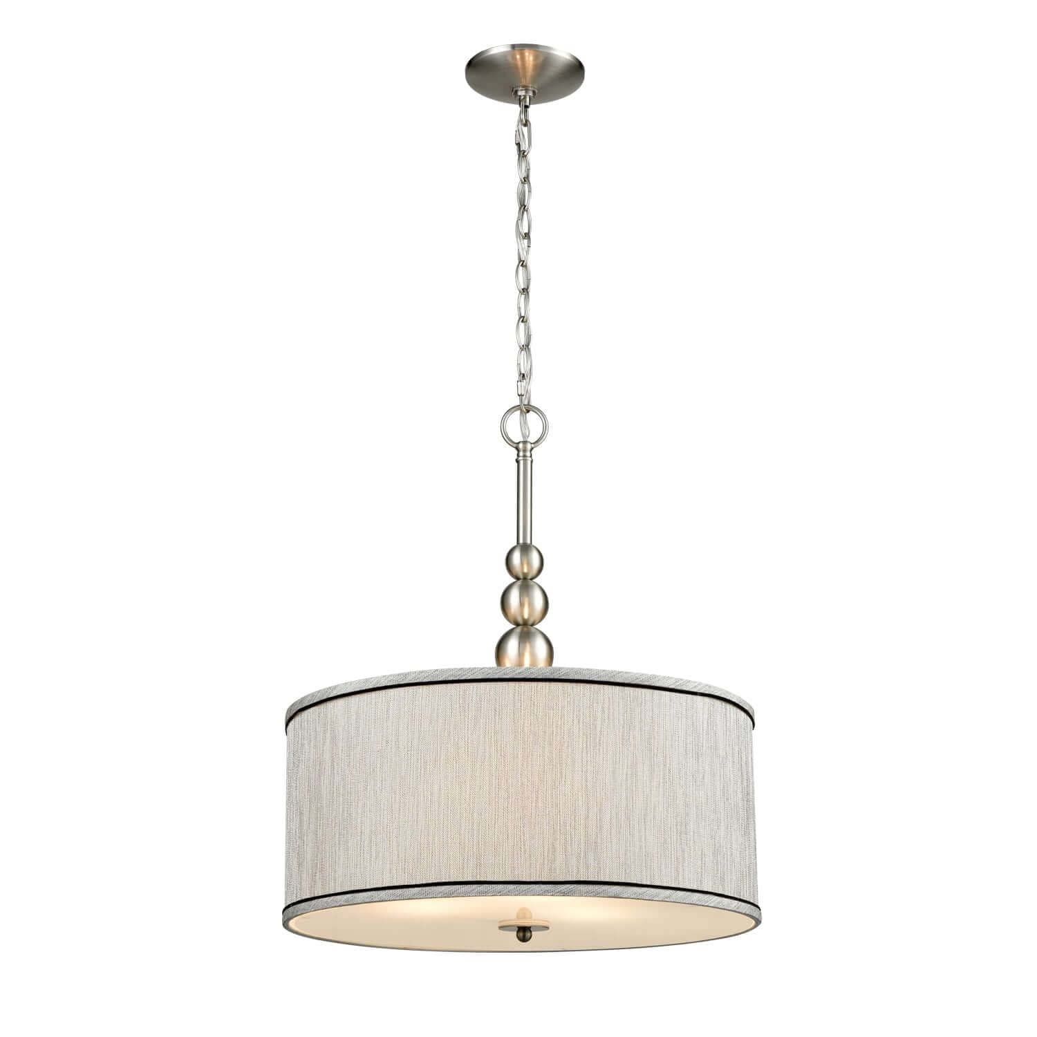 Brushed Nickel Drum Pendant Light with Grey Fabric Shade