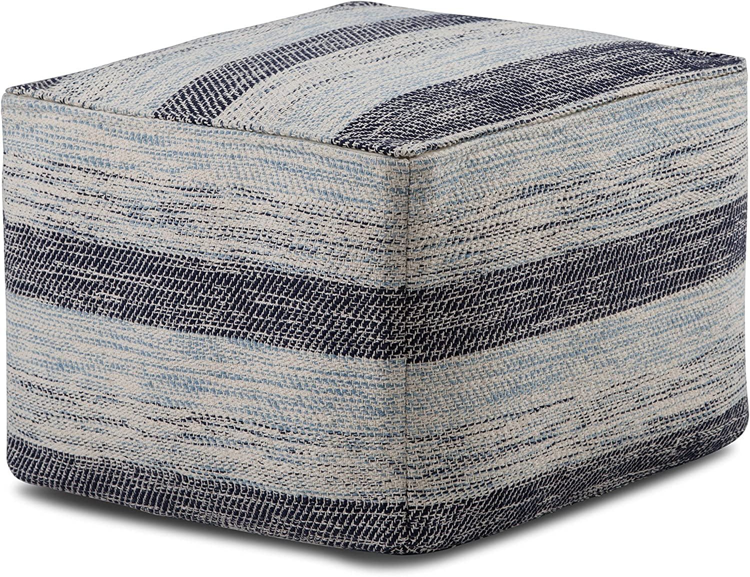 Patterned Blue Melange Cotton Square Pouf