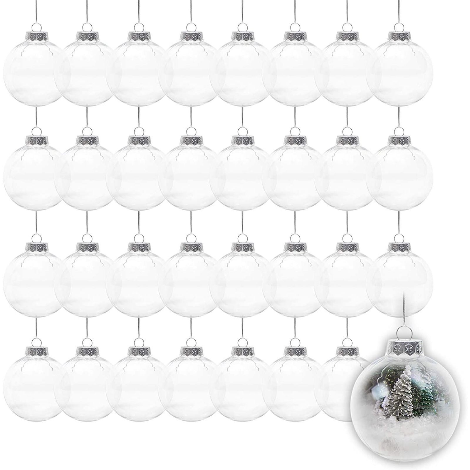 Clear Plastic Fillable Christmas Ornaments Set, 3.1 in, 32 Pack