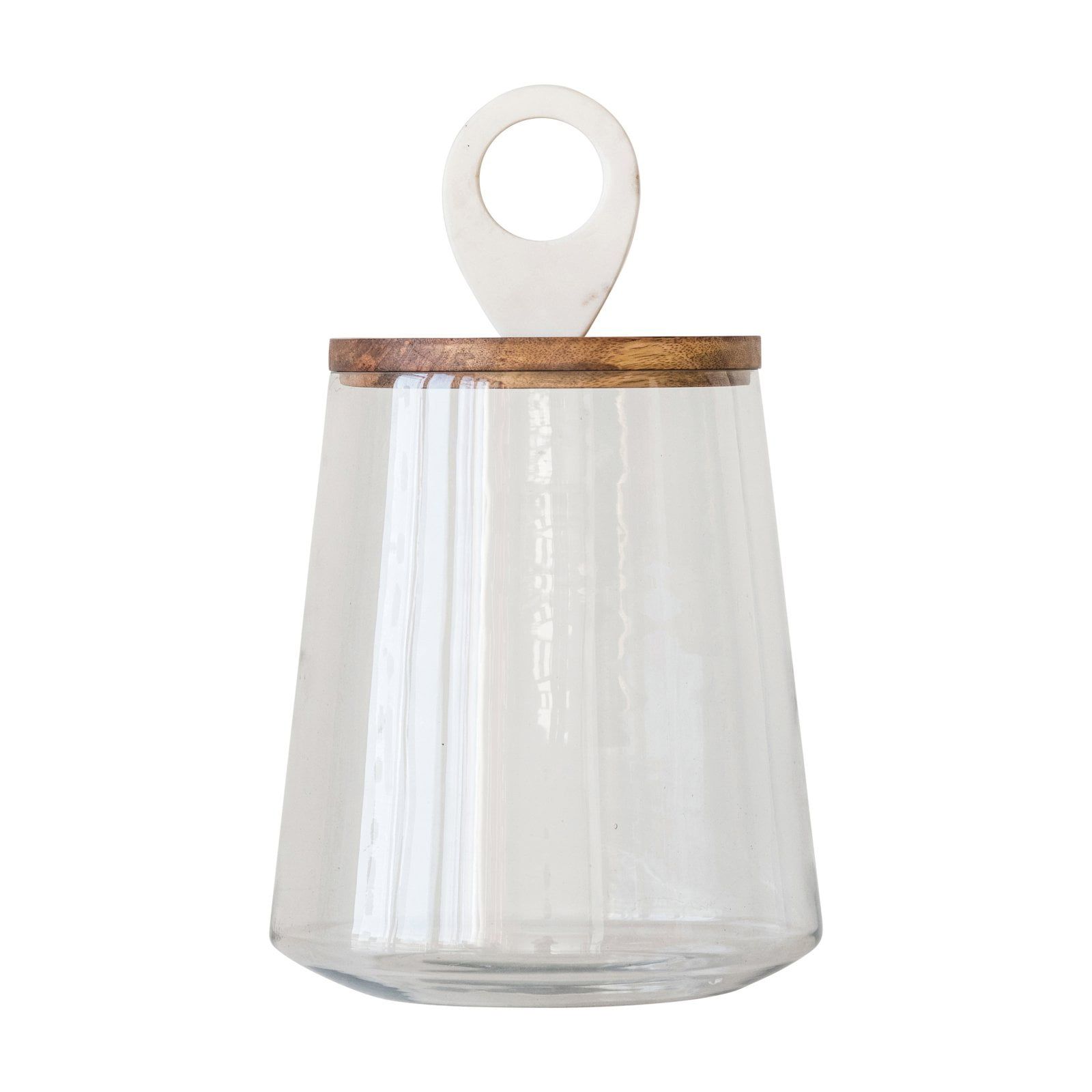 Clear Glass Canister with Mango Wood and Marble Lid