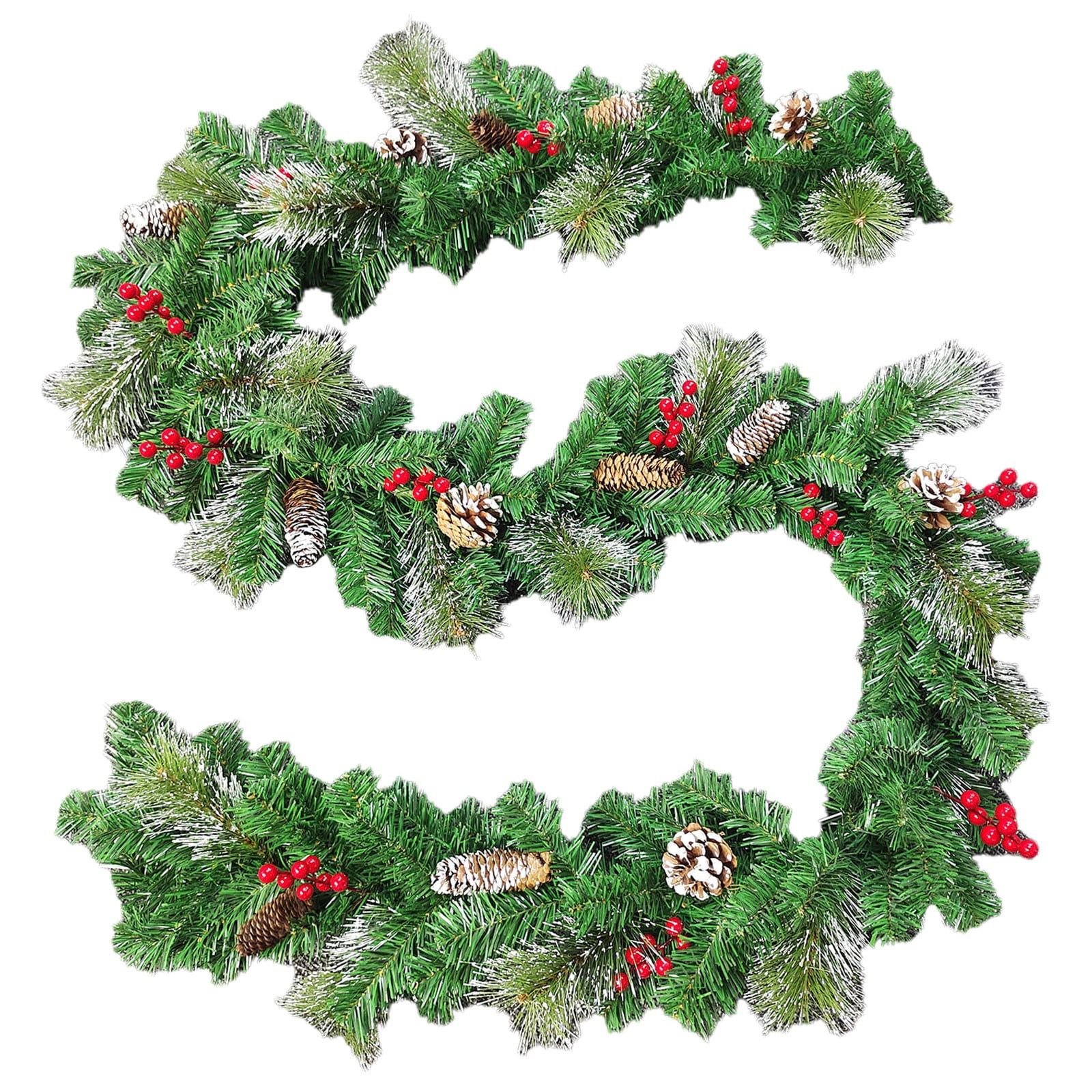 9-Foot Green Pre-Lit Christmas Garland with Pine Cones and Berries