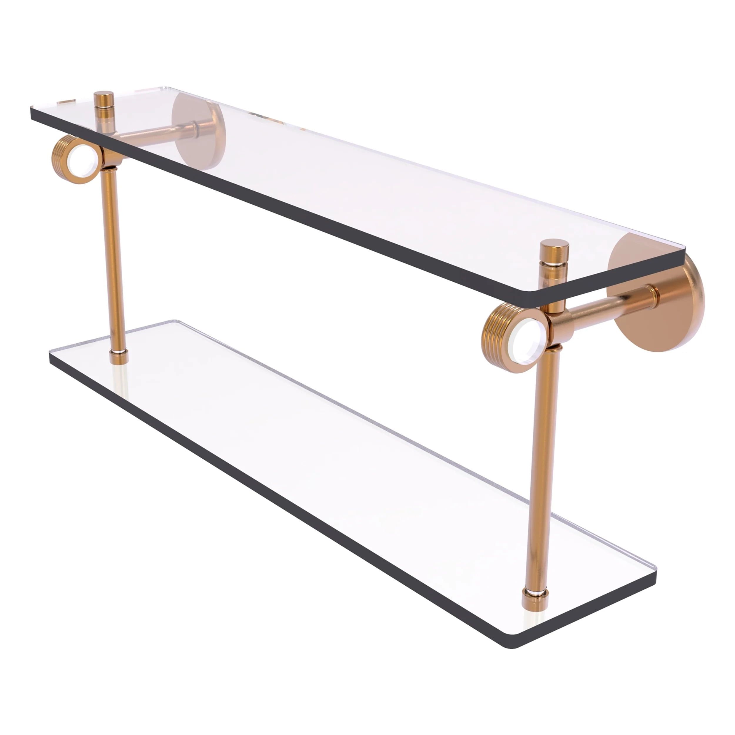 22-Inch Brushed Bronze Two-Tier Glass Shelf with Acrylic Accents