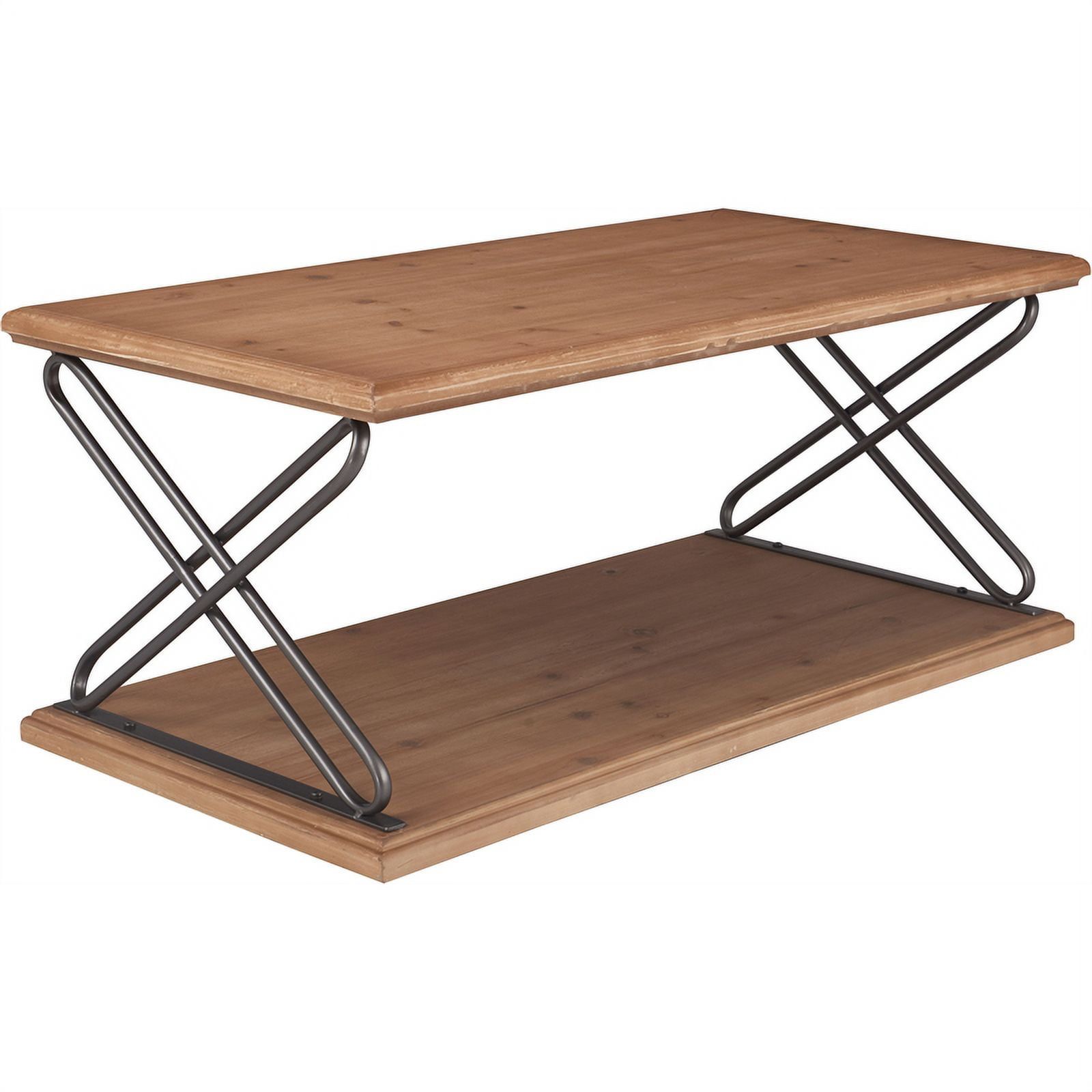 Brooks Natural Brown Wooden Coffee Table with Metal Cross Legs