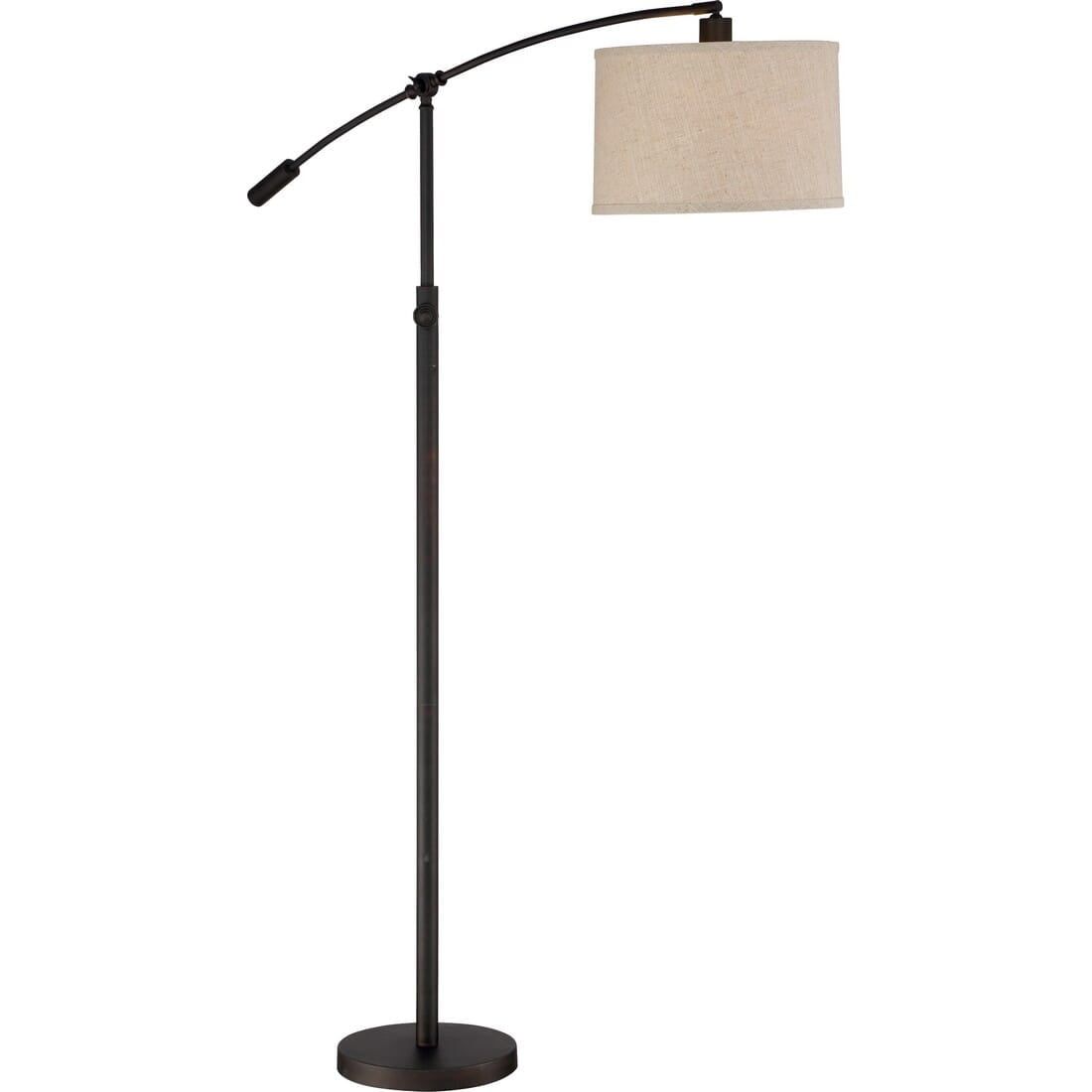 Adjustable Bronze 65" Steel Floor Lamp with White Fabric Shade