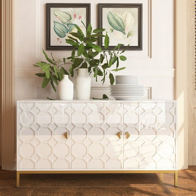 White Glossy 3-Door MDF Sideboard Cabinet with Adjustable Shelving