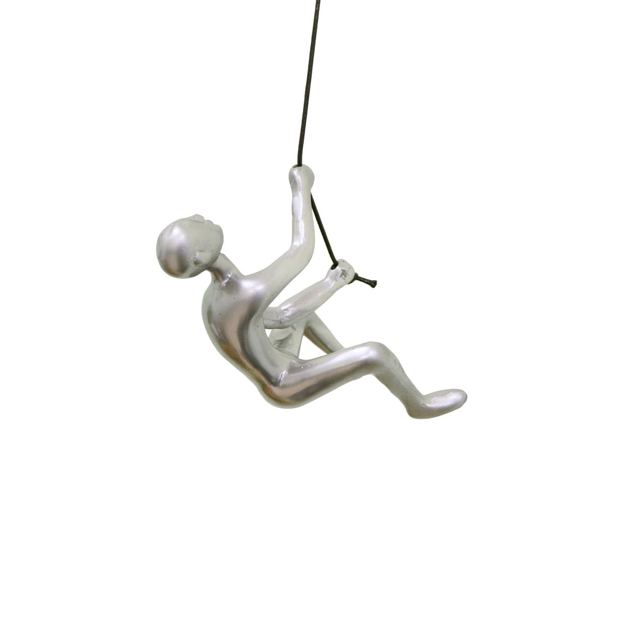 Silver Resin Climbing Man Wall Sculpture with Leather Rope