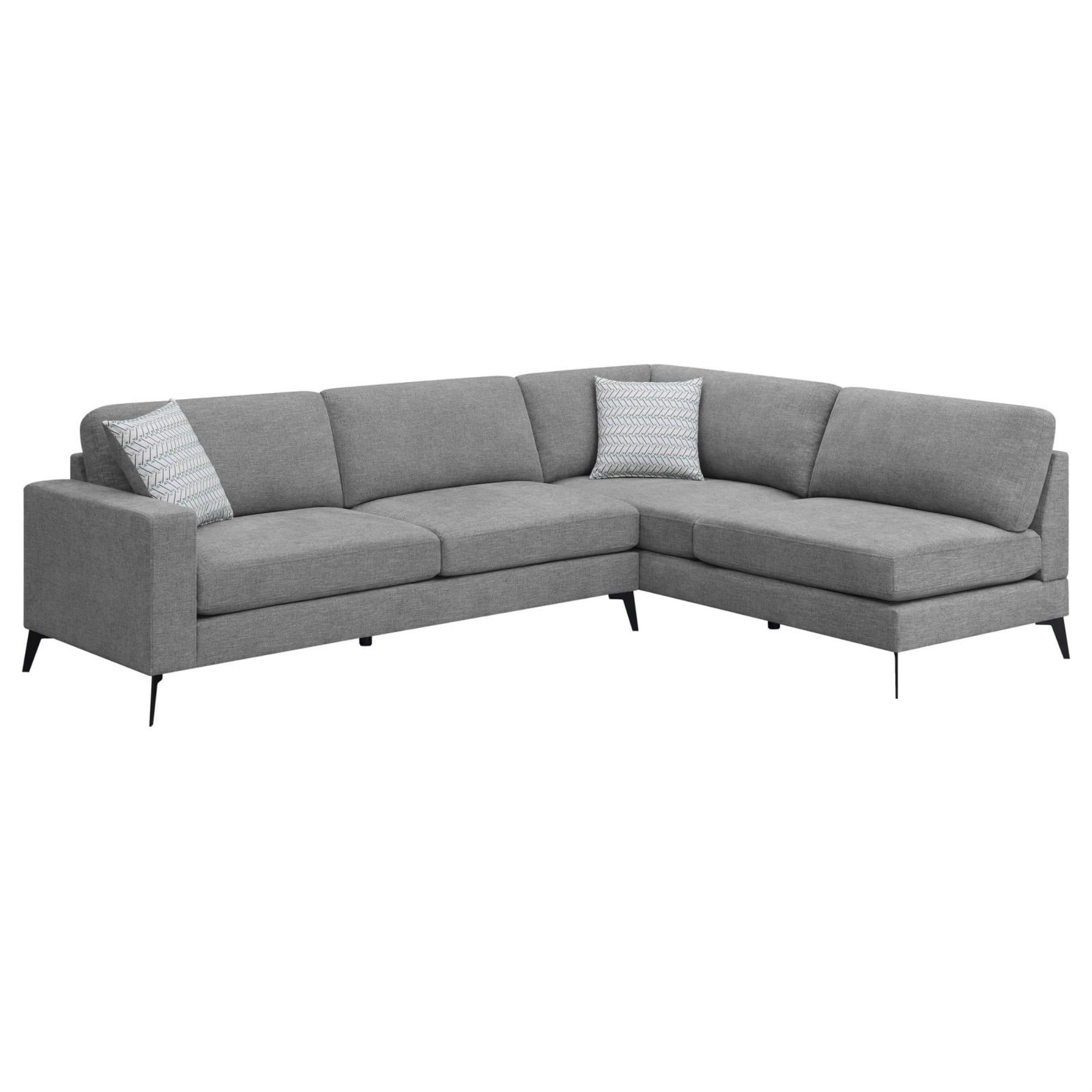 Gray Linen Two-Piece Sectional Sofa with Ottoman